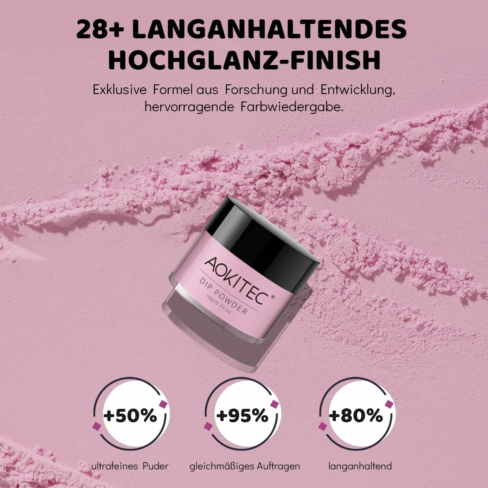 Aokitec Dipping Powder Nail Set – Różowy Błyszczący Proszek do Dipów z Bazą, Zestaw do Paznokci DIY