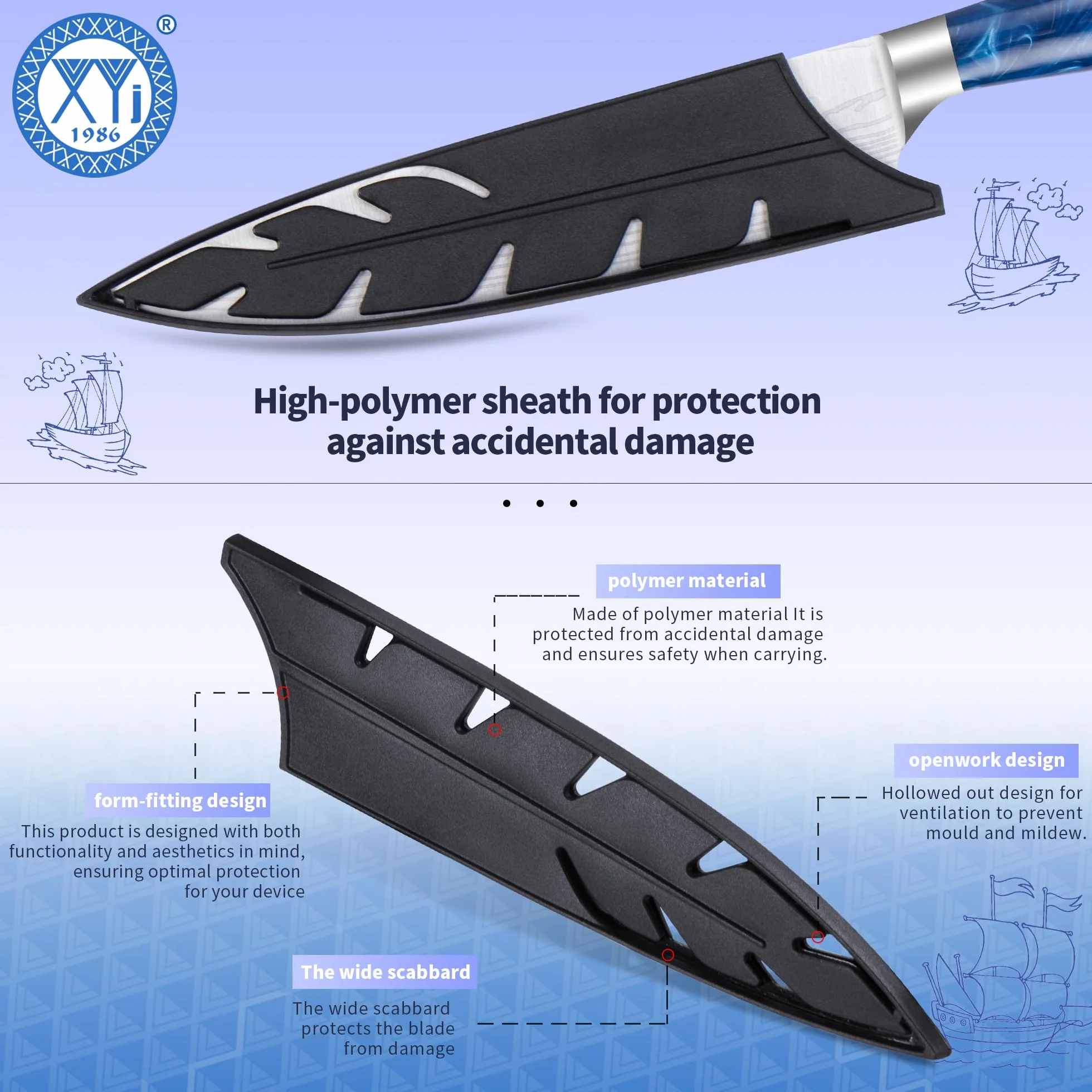 XYJ Professional Japanese Chef Knife 8 Inch Stainless Steel,Vein Damascus Pattern Sharp Blade,Meat Cleaver,Slicing Cooking Kitchen Knife With Sheath,Portable Outdoor Camping BBQ