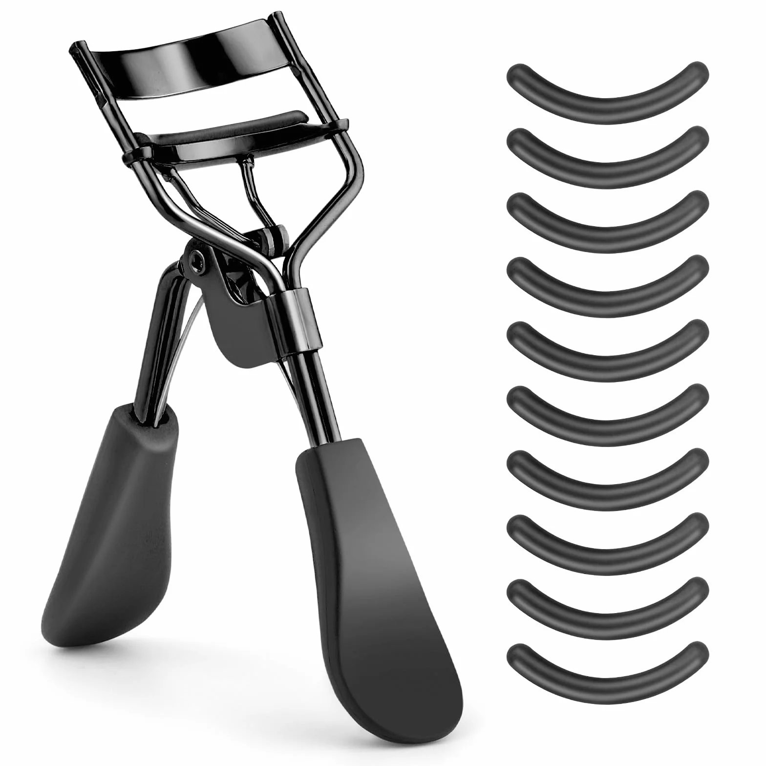 Gjinxi Zalotka do rzęs ze stali nierdzewnej z 10 zapasowymi wkładkami silikonowymi dla kobiet, metalowy eyelash curler do makijażu oczu, uniwersalne narzędzie do oddzielania rzęs, do wszystkich