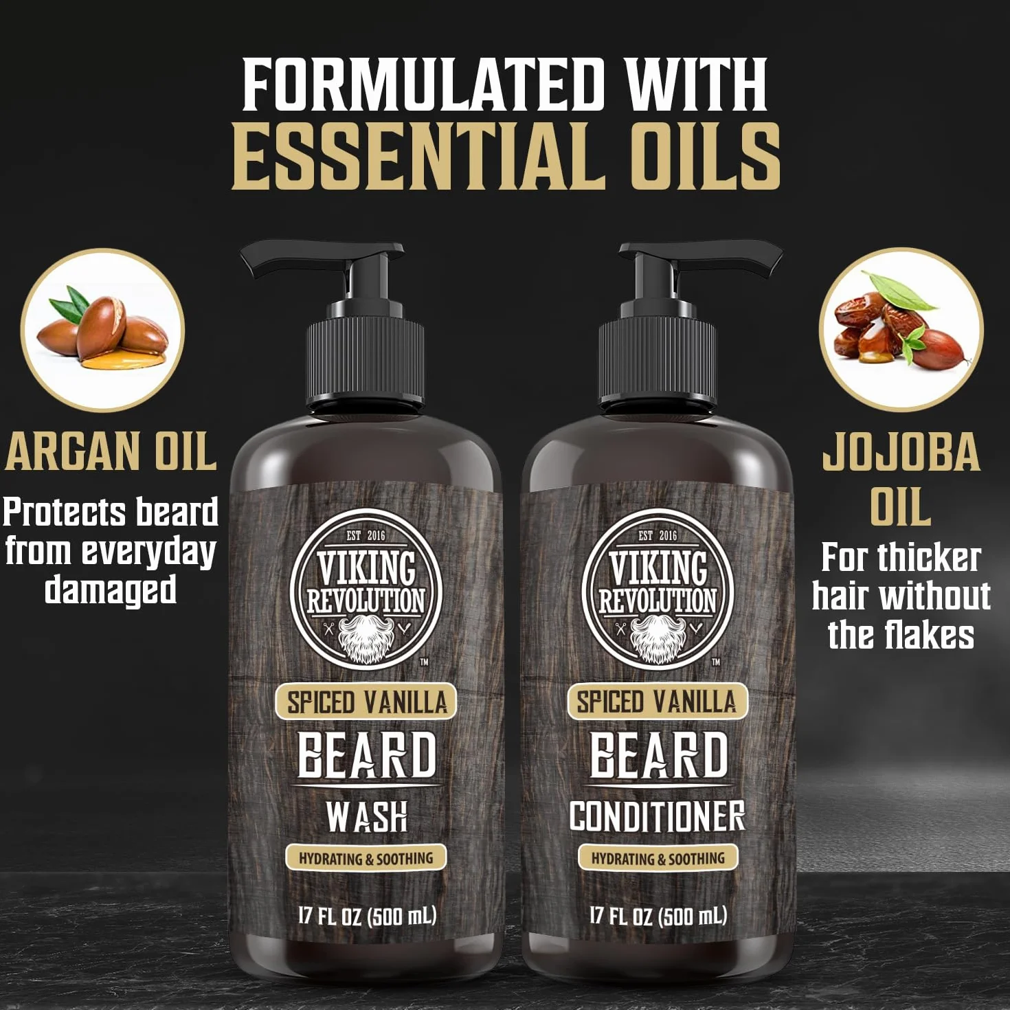 Viking Revolution Beard Wash and Beard Conditioner for Men with Argan Oil and Jojoba Oil - Beard Softener and Strengthener Beard Care Beard Care Beard Shampoo and Conditioner with Beard Oil (17 oz