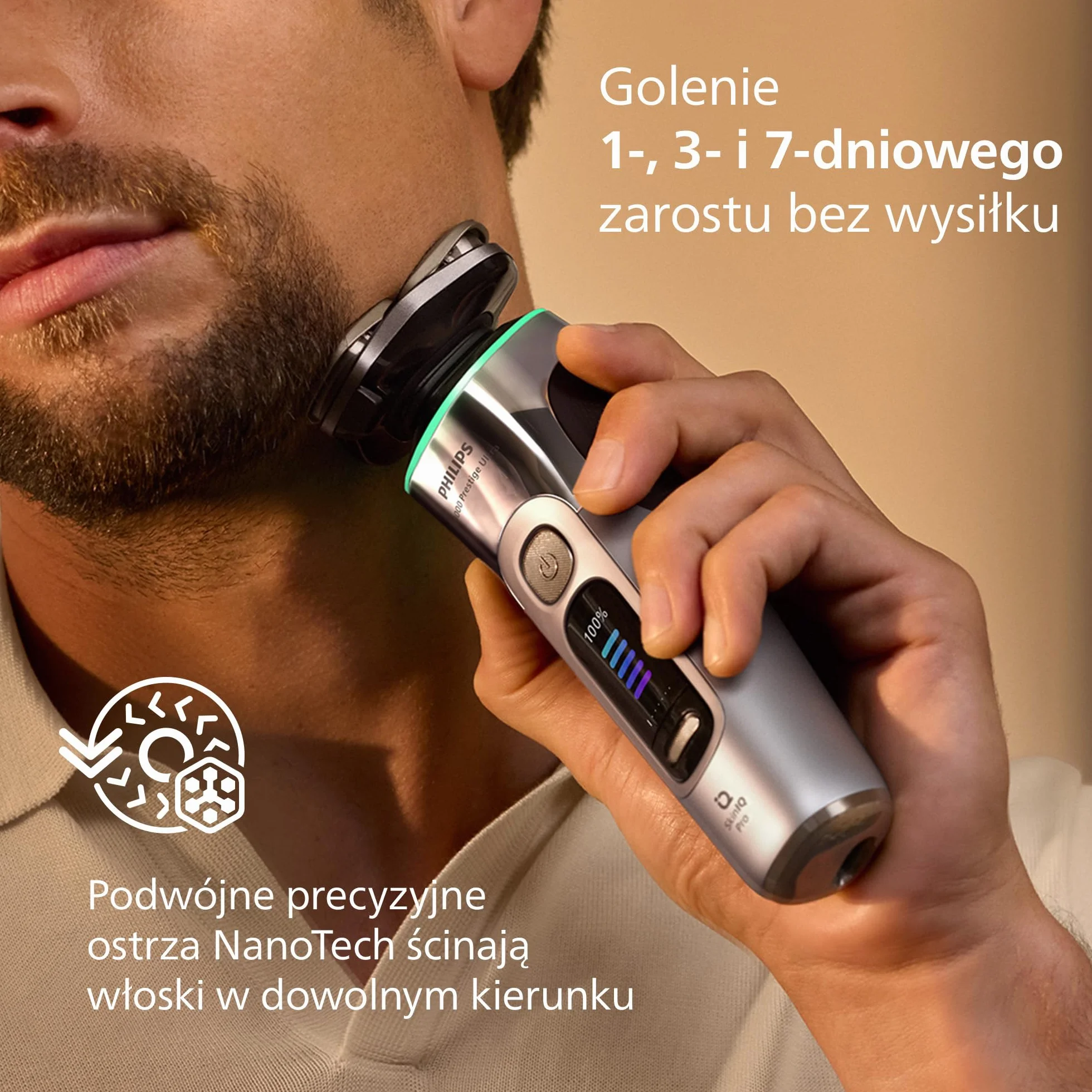 Philips Shaver i9000 Prestige Ultra, golarka elektryczna do golenia na sucho i mokro z technologią Skin IQ Pro, System Triple Lift & Cut, obrotowe 360º ostrza, 5 trybów golenia, Model XP9404/38