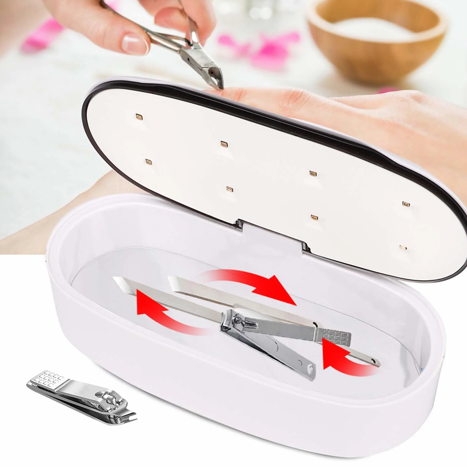 UV Light Sanitizer Box UVC sterylizator LED w stylu lat 60/90., timer z ładowaniem USB, do narzędzi do zdobienia paznokci, salonu piękności, manicure, pedicure (kabel USB)