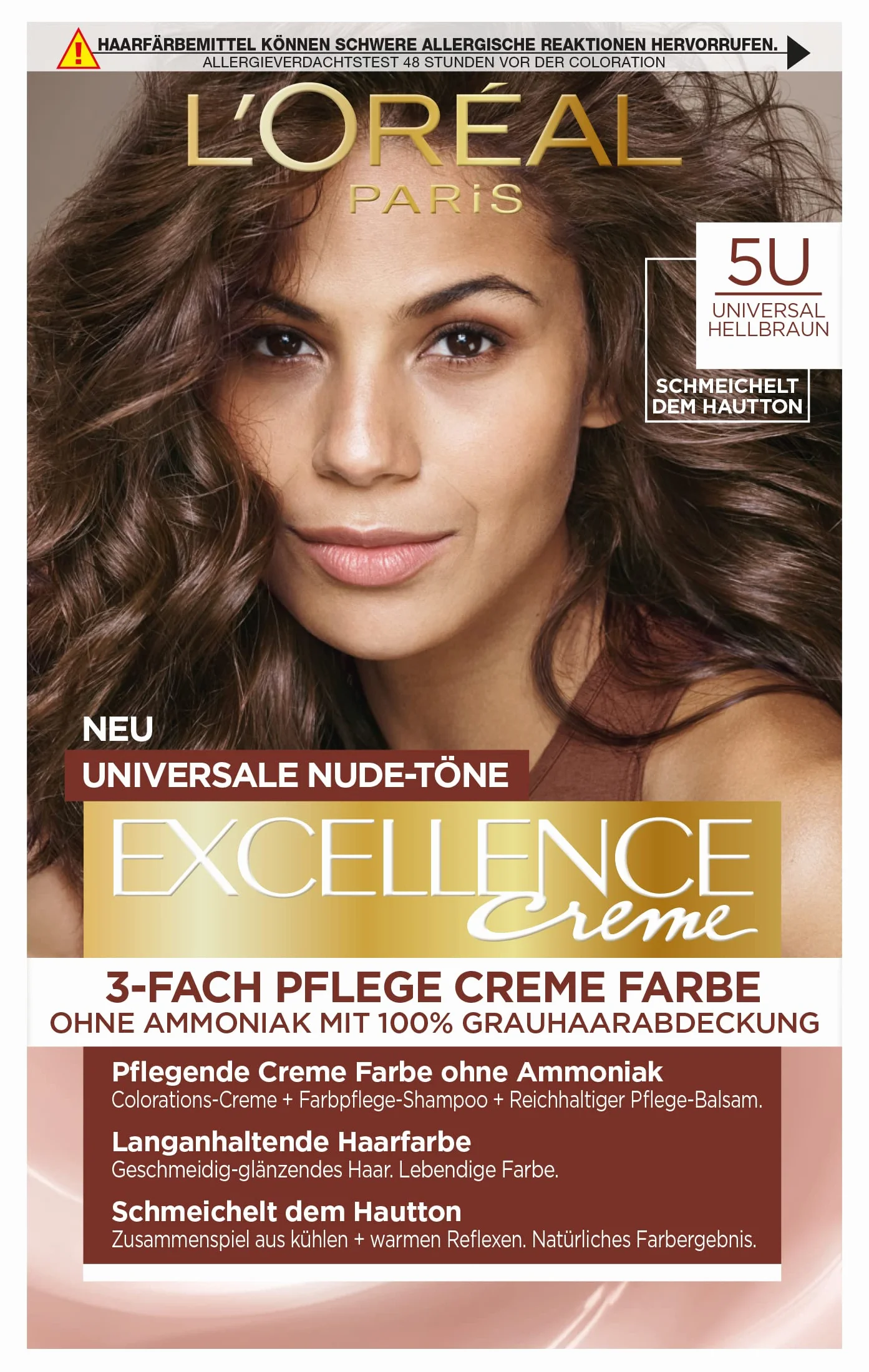 L’Oréal Paris Excellence Creme Farba do Włosów, Nr 5U Jasnobrązowy, 192 g
