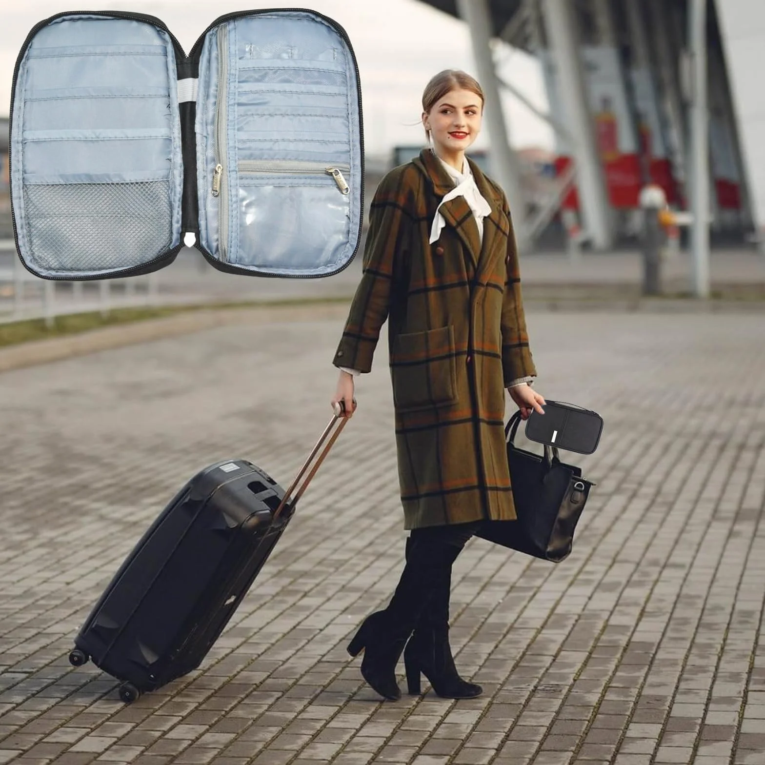 Dream Travel etui na paszport portfel, rodzinny organizer na dokumenty podróżne, wodoodporne etui na akcesoria podróżne, Czarny, 21.5*12.5*2, Nowoczesny