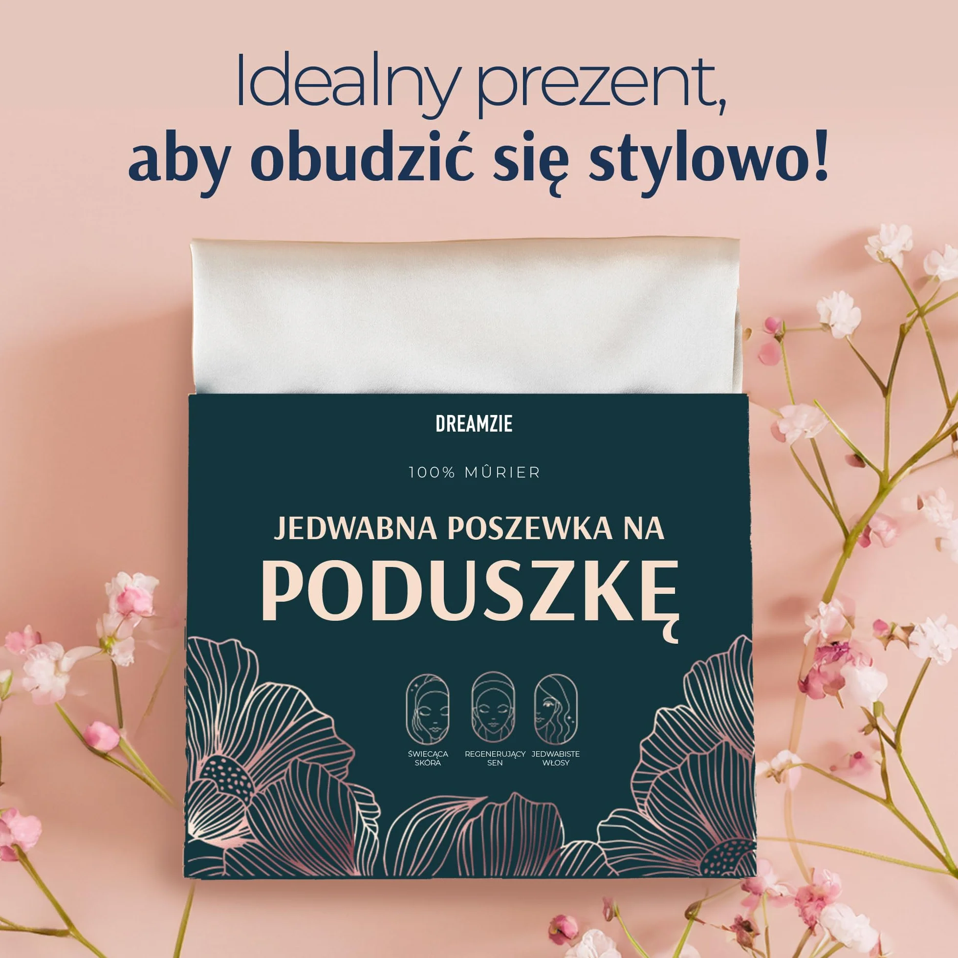 Dreamzie Jedwabna poszewka na poduszkę, Na Poduszkę, dwustronna, 100% jedwab morwowy,19 momme, Öko-Tex®, jedwabna dla skóry i włosów, przeciw starzeniu się, przeciw pluskwom