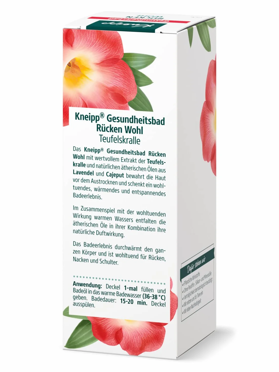 Kneipp Kąpiel zdrowotna dla pleców Wohl – olejek do kąpieli z cennym ekstraktem z diabelskiego pazura i naturalnych olejków eterycznych z lawendy i cajeputu – na plecy, kark i ramiona, 100 ml