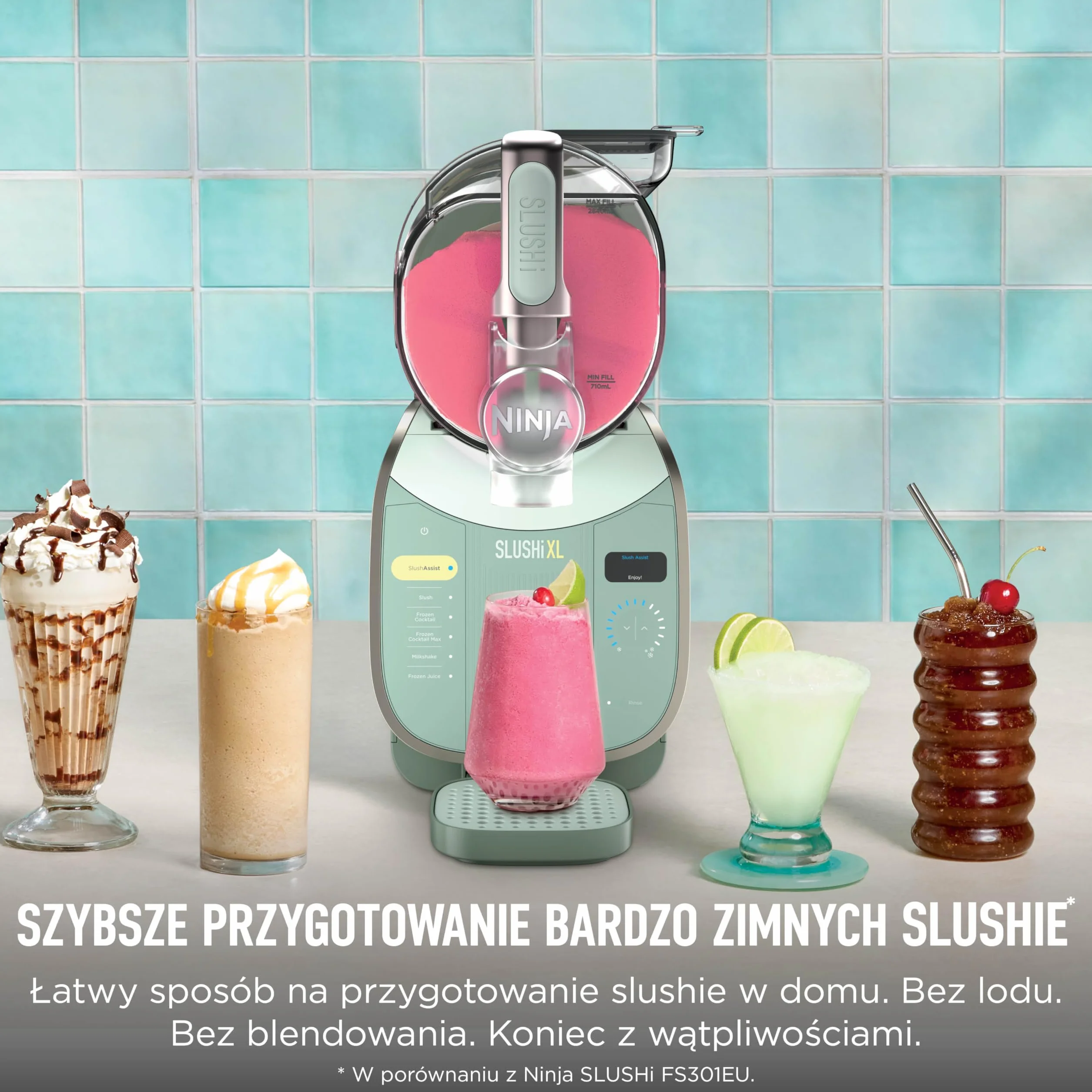 Ninja SLUSHi XL wielofunkcyjna maszyna do mrożonych napojów z technologią SlushAssist, Bardzo duża pojemność 3,7l (maks. napełnienie 2840ml), Przygotuj slushie, mrożone koktajle itp. Zielony FS601EUGN
