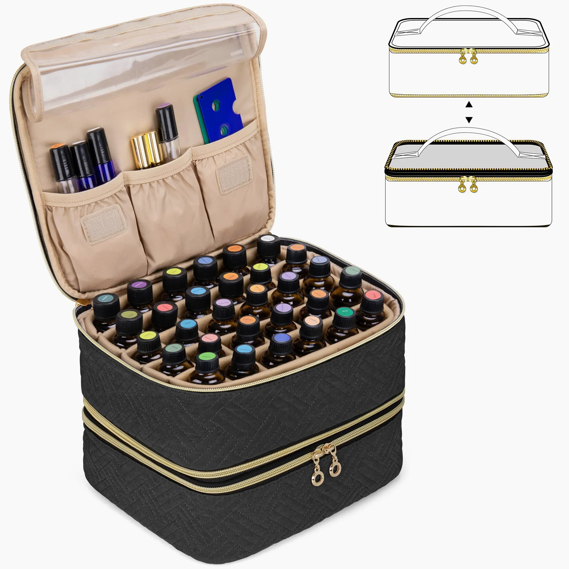 Luxja Torba na olejki eteryczne, dwuwarstwowa, na 60 butelek 5-15 ml, czarny