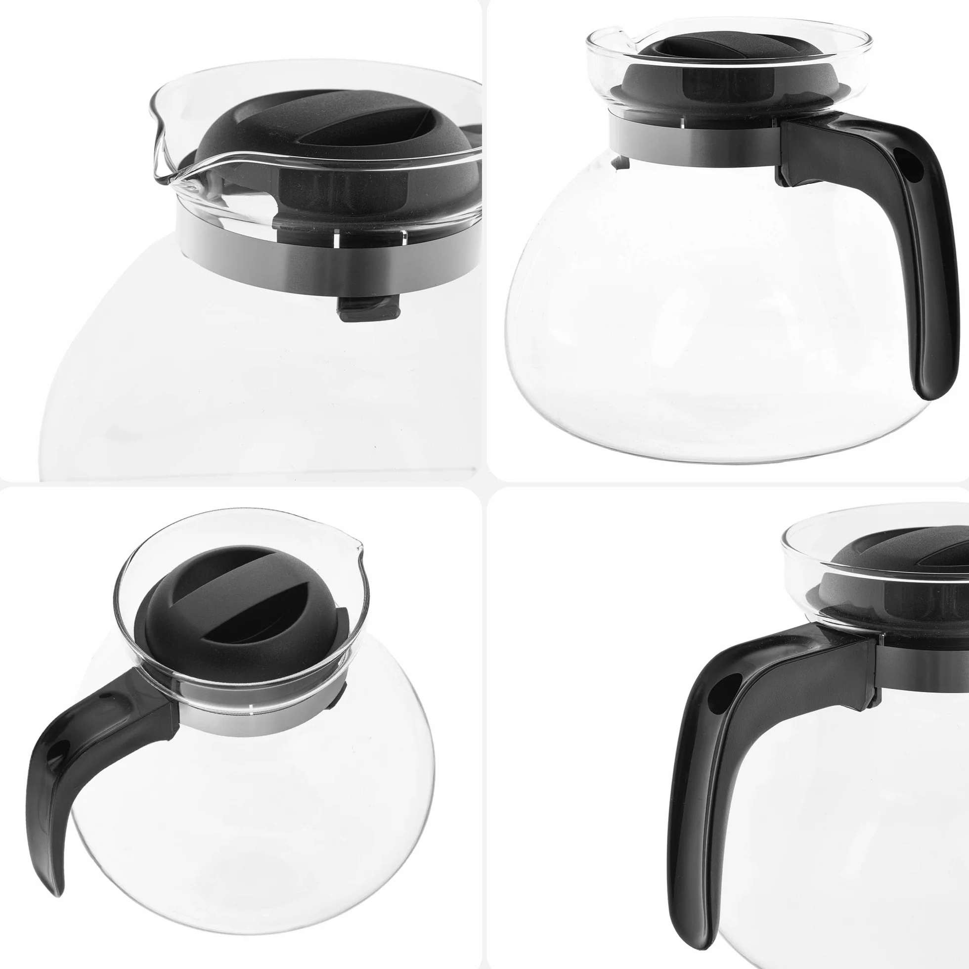 KADAX Dzbanek do herbaty, kawy i soku 1,7 l ze szkła żaroodpornego, z ergonomicznym uchwytem i zdejmowaną pokrywką, kolor czarny