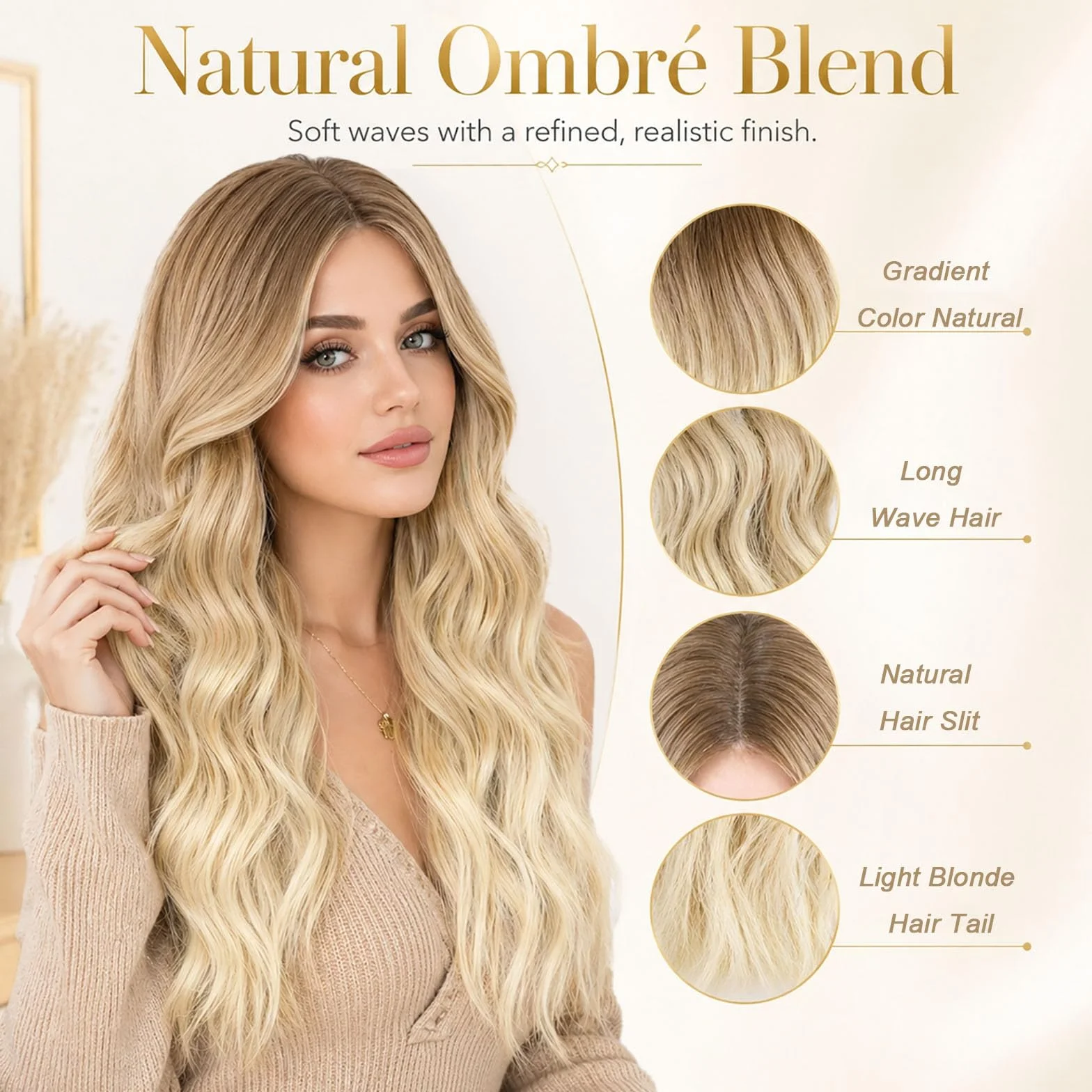 Peruka ombre brązowa do blond długa falowana 27 cali odporna na wysokie temperatury