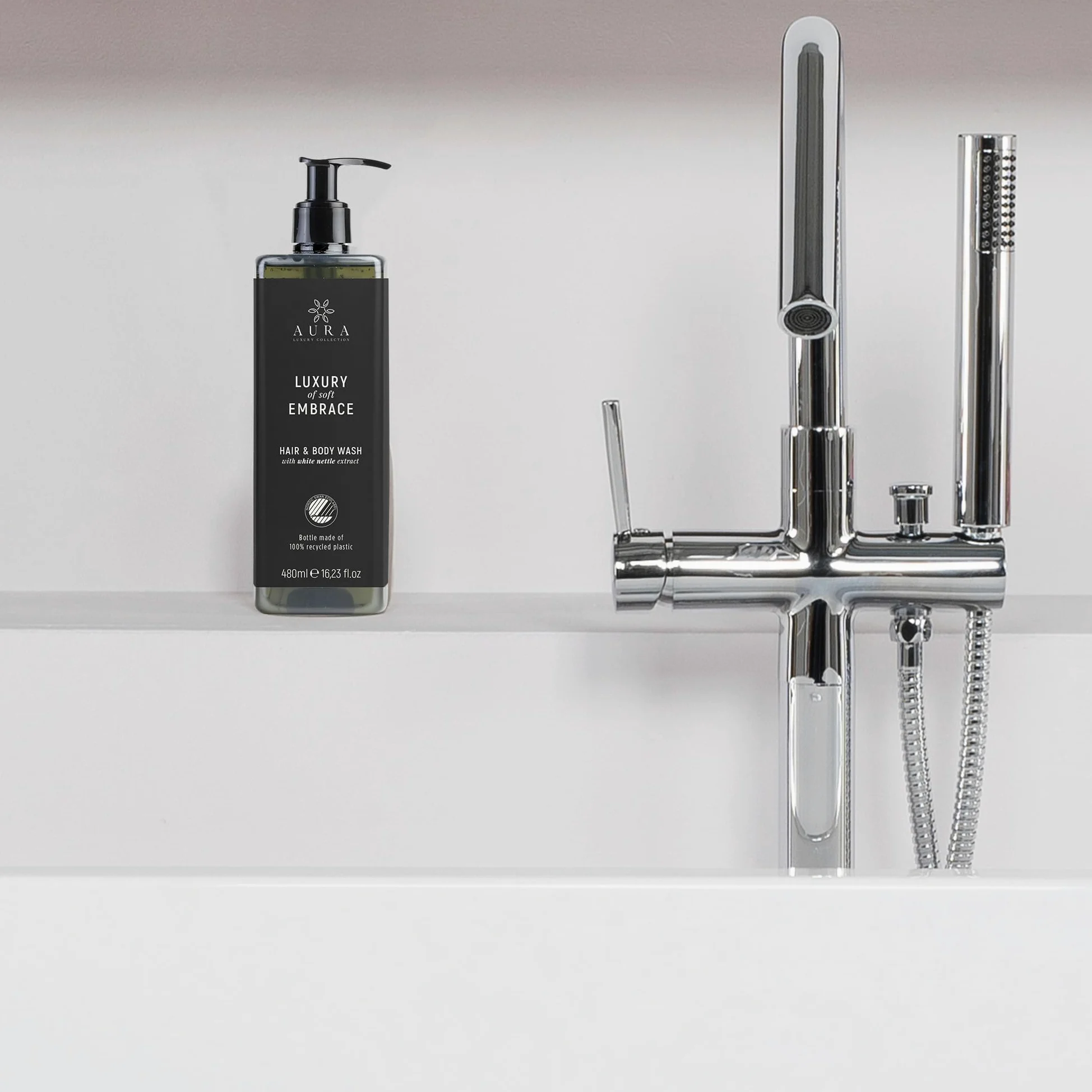 Aura Luxury Collection Szampon do kąpieli 480 ml z białej pokrzywy + uchwyt zapobiegający włamaniu! (bez uchwytu, 480 00 ml (12 szt.)