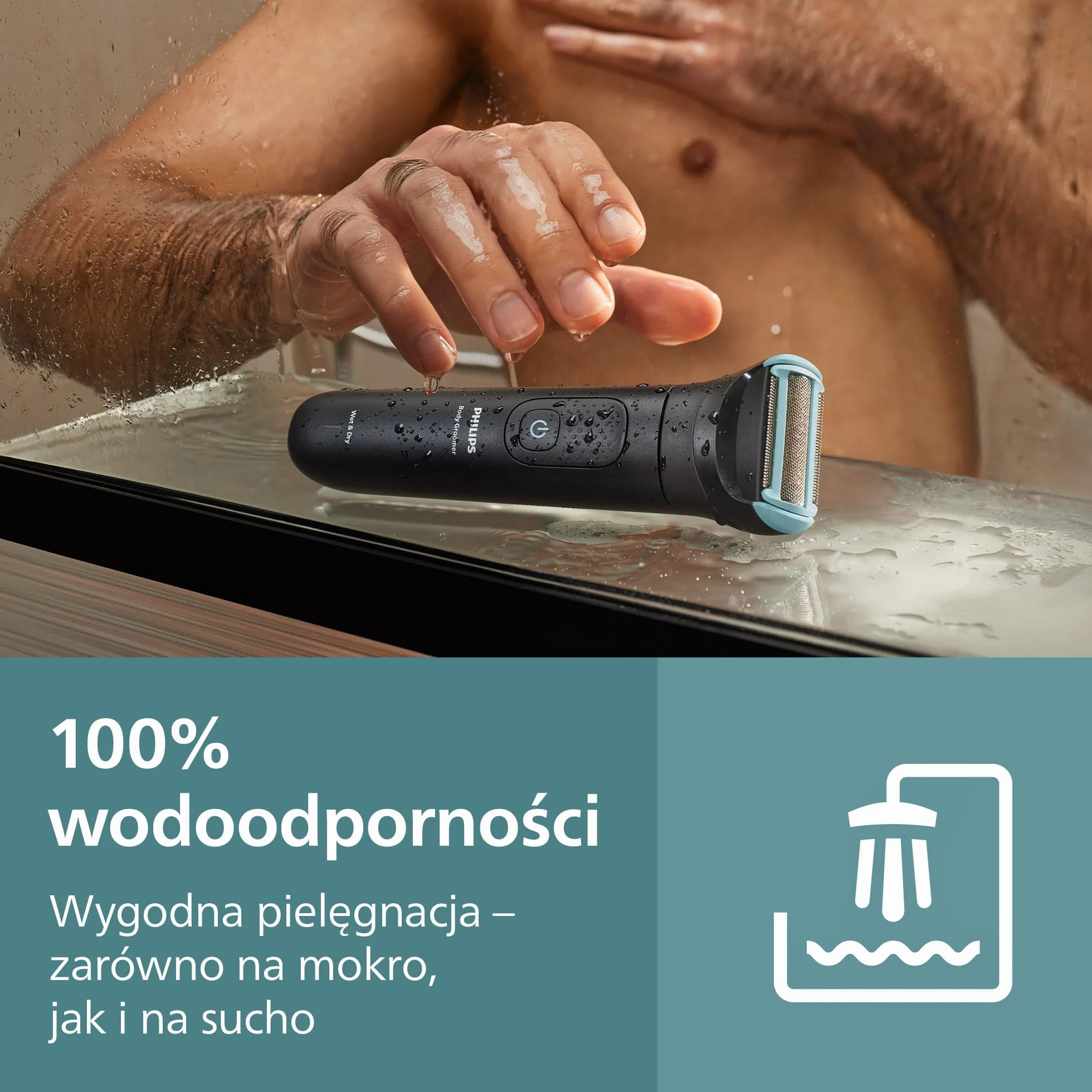 Philips Body Groomer 5000 – mężczyzn trymer do ciała potrójna ochrona, golenie okolic intymnych, składana nasadka do usuwania włosów na plecach, 100% wodoodporności, 100 minut pracy, BG5480/15
