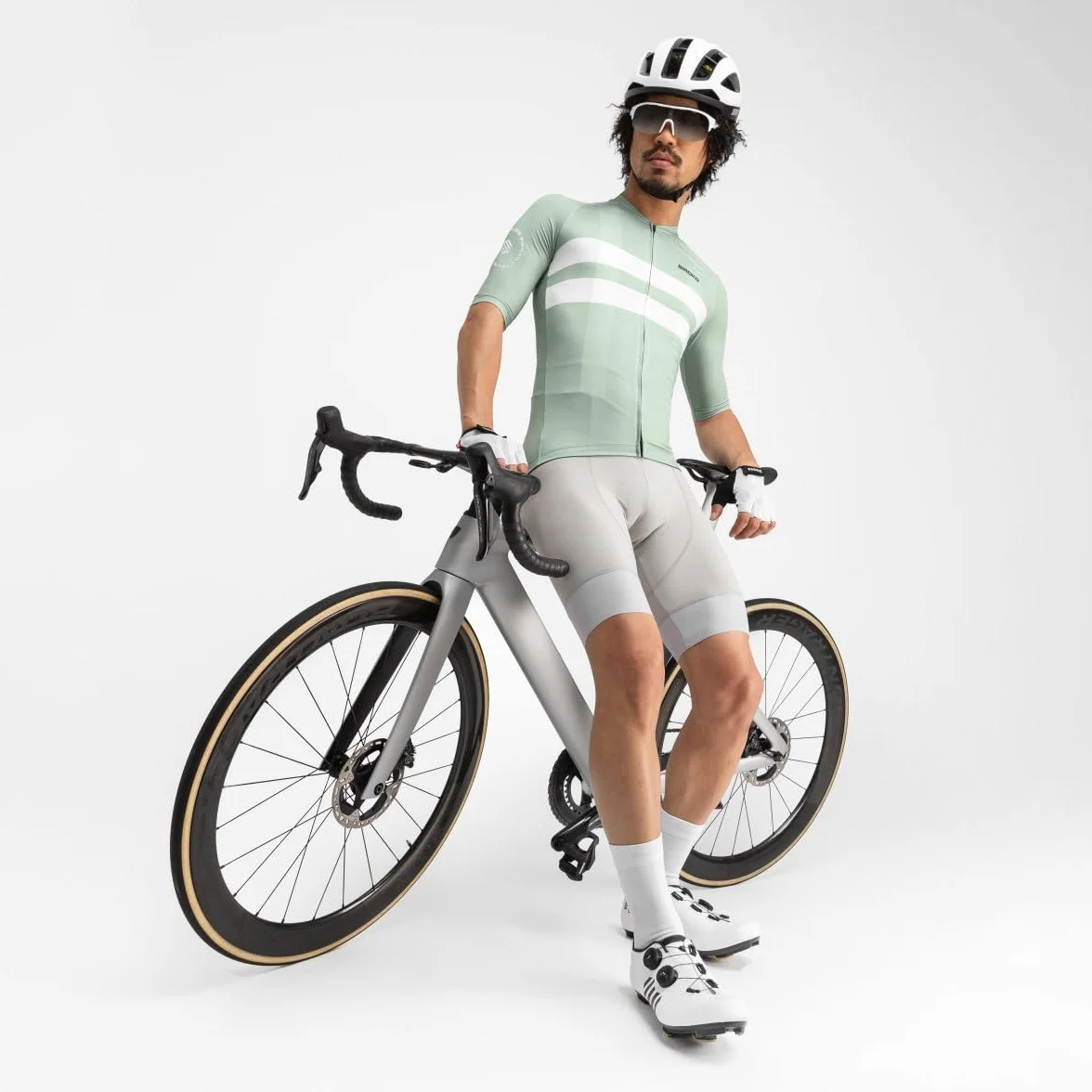 SIROKO - Letnia Koszulka Rowerowa Siroko M3 Mustair - XS - Popielata zieleń/Biały