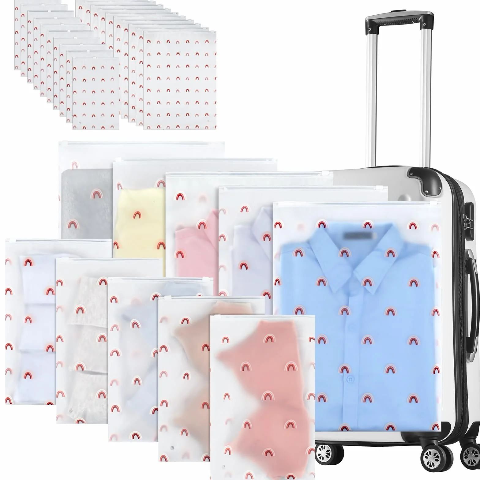 Romon 20 sztuk podróżnych toreb na ubrania, torby na ubrania, przezroczyste plastikowe torby na ubrania, wielofunkcyjny organizer do przechowywania odzieży, bielizna, buty, 20 x 30 cm / 30 x 40 cm