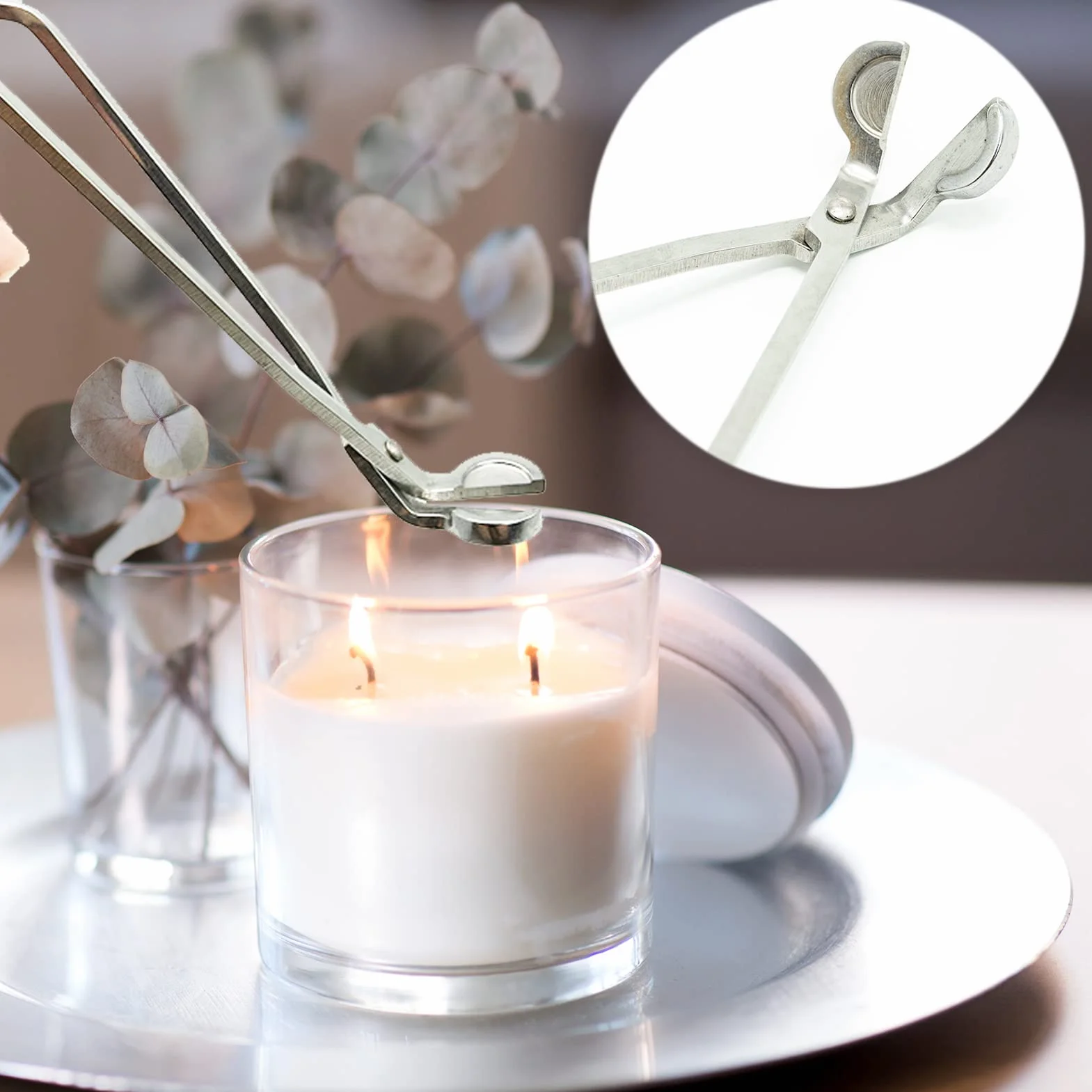 SZXMDKH Świecznik trymer do knotów ze stali nierdzewnej nóż do strzyżenia knotów lampa olejowa świeca akcesoria trymer nożyczki nóż - 18 cm