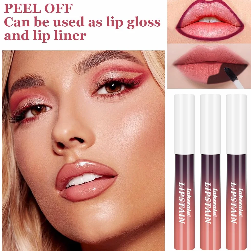 LOPHE Peel off Lip Gloss, 3 sztuki masek do ust, długotrwały odcień do ust, wodoodporny, Peel Off z matowym wykończeniem. #C