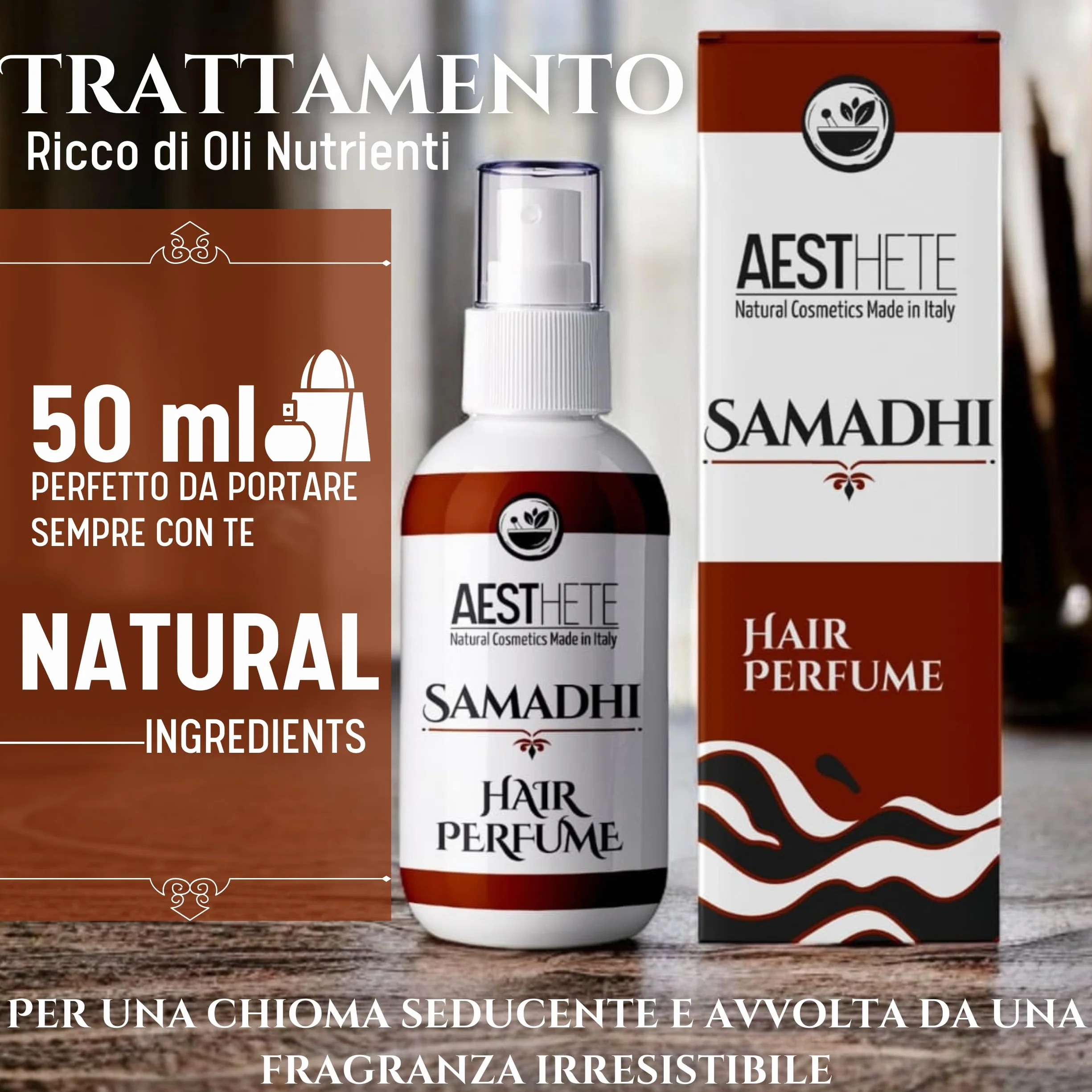 Perfumy do włosów dla kobiet 50 ml – długotrwały zapach jaśminowy, waniliowy i cydrowy – bez alkoholu, naturalny, wyprodukowany we Włoszech. AESTHETE