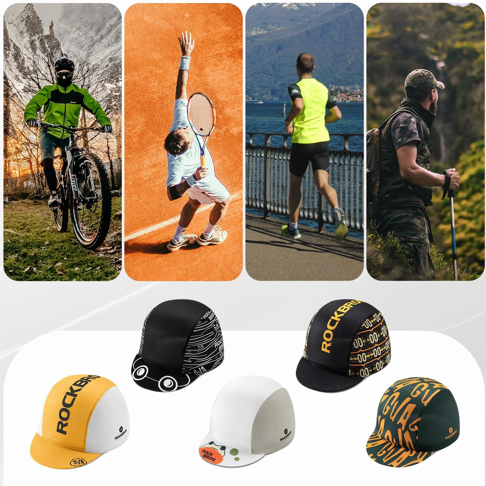 ROCKBROS Czapka Rowerowa Lekka Czapka Rowerowa Przeciwdziałająca Poceniu Się do Sportów Rowerowych, Biegania, Wędkowania, Wędrówek, Pod Kask dla Mężczyzn i Kobiet