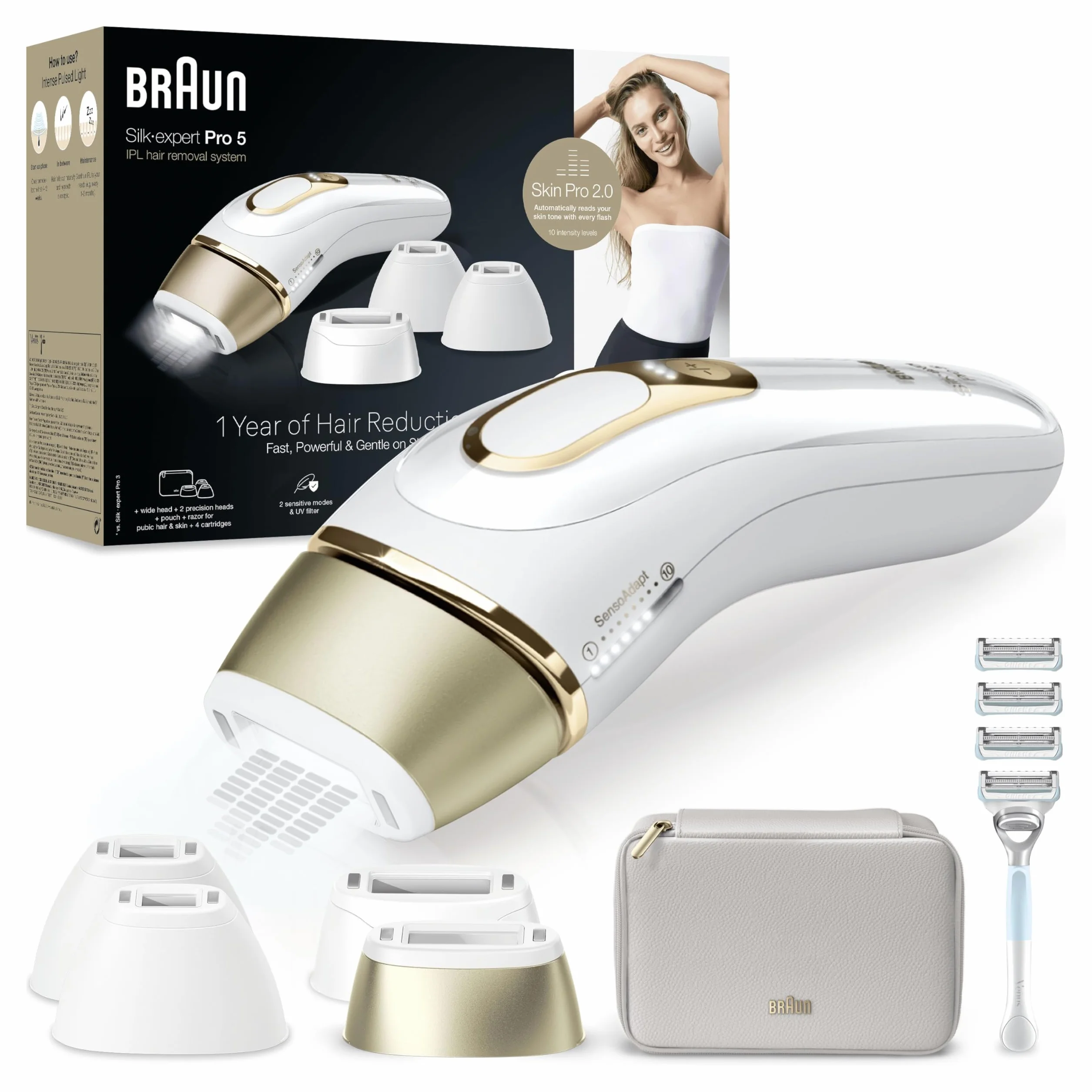 Braun IPL Silk Expert Pro 5 PL5358 urządzenie do usuwania włosów, widoczne usuwanie włosów, zaprojektowane w Niemczech, golarka Venus, 4 nasadki, alternatywa dla laserowego usuwania włosów, PL5358,