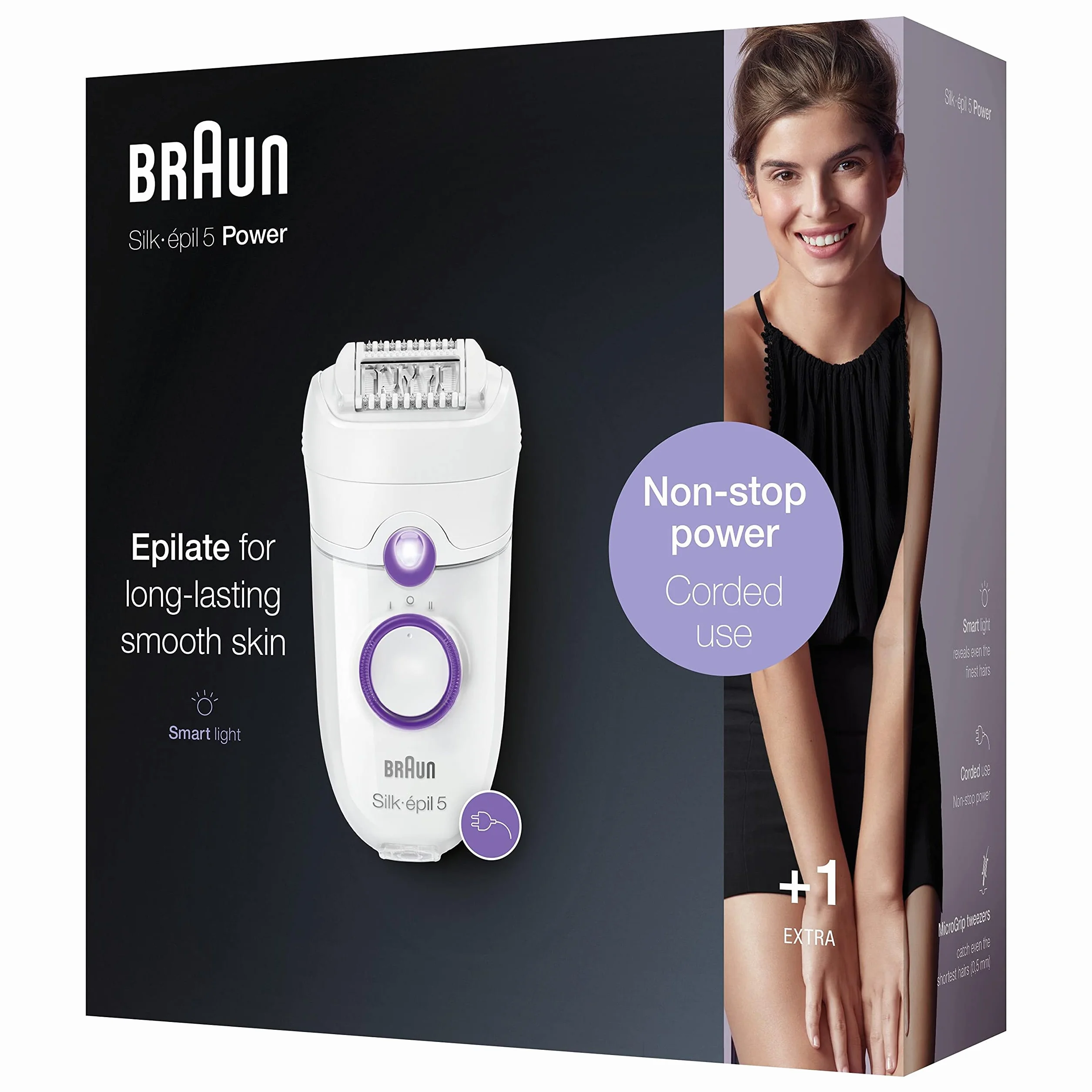 Braun Silk-épil 5, damski depilator, nadaje się do trudnych konturów, z regulacją prędkości, wygodne usuwanie włosów, pomysł na prezent, 5-505 biały i fioletowy