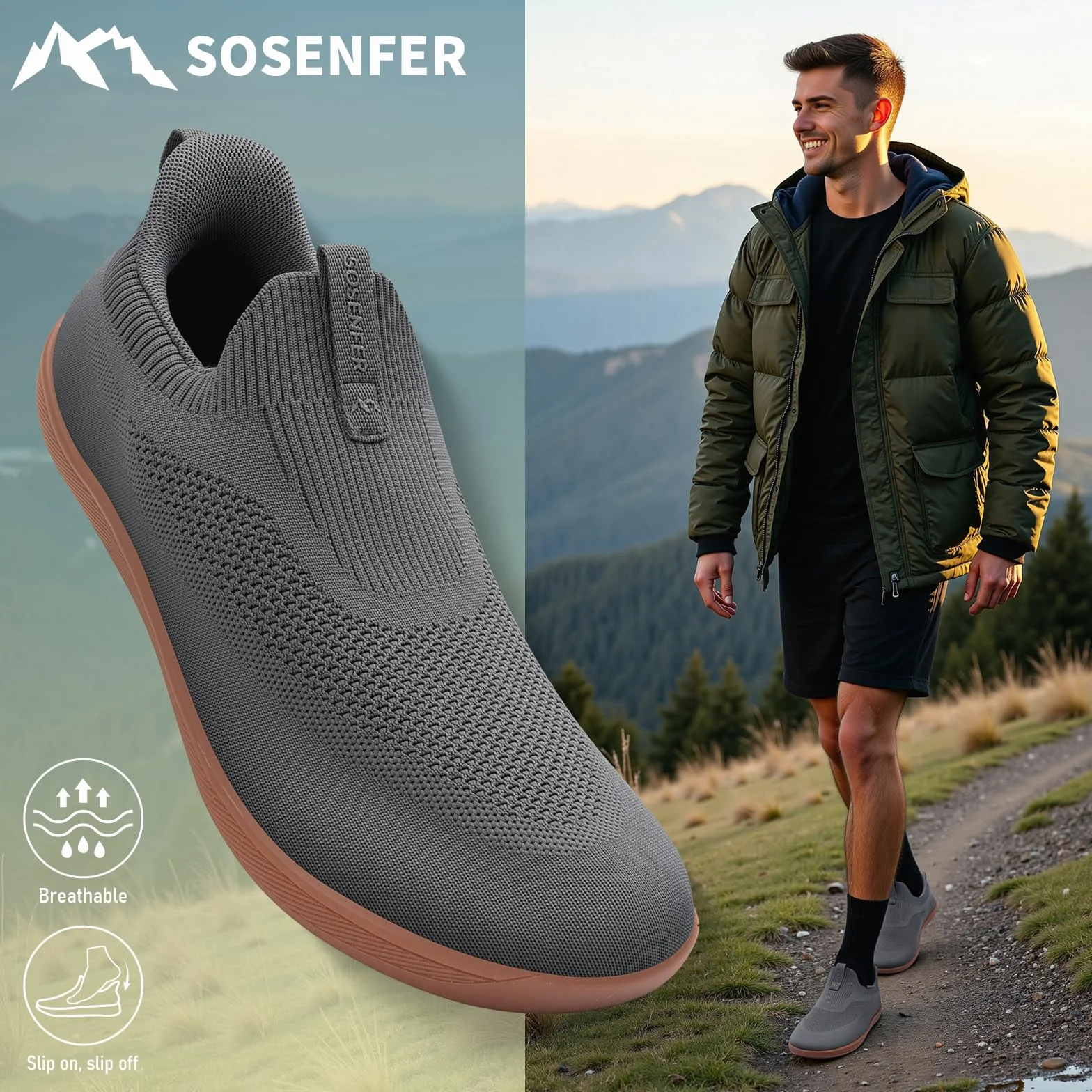 Sosenfer Unisex szerokie buty do chodzenia boso, minimalistyczne buty na boso, męskie i damskie, buty do biegania w terenie, wsuwane