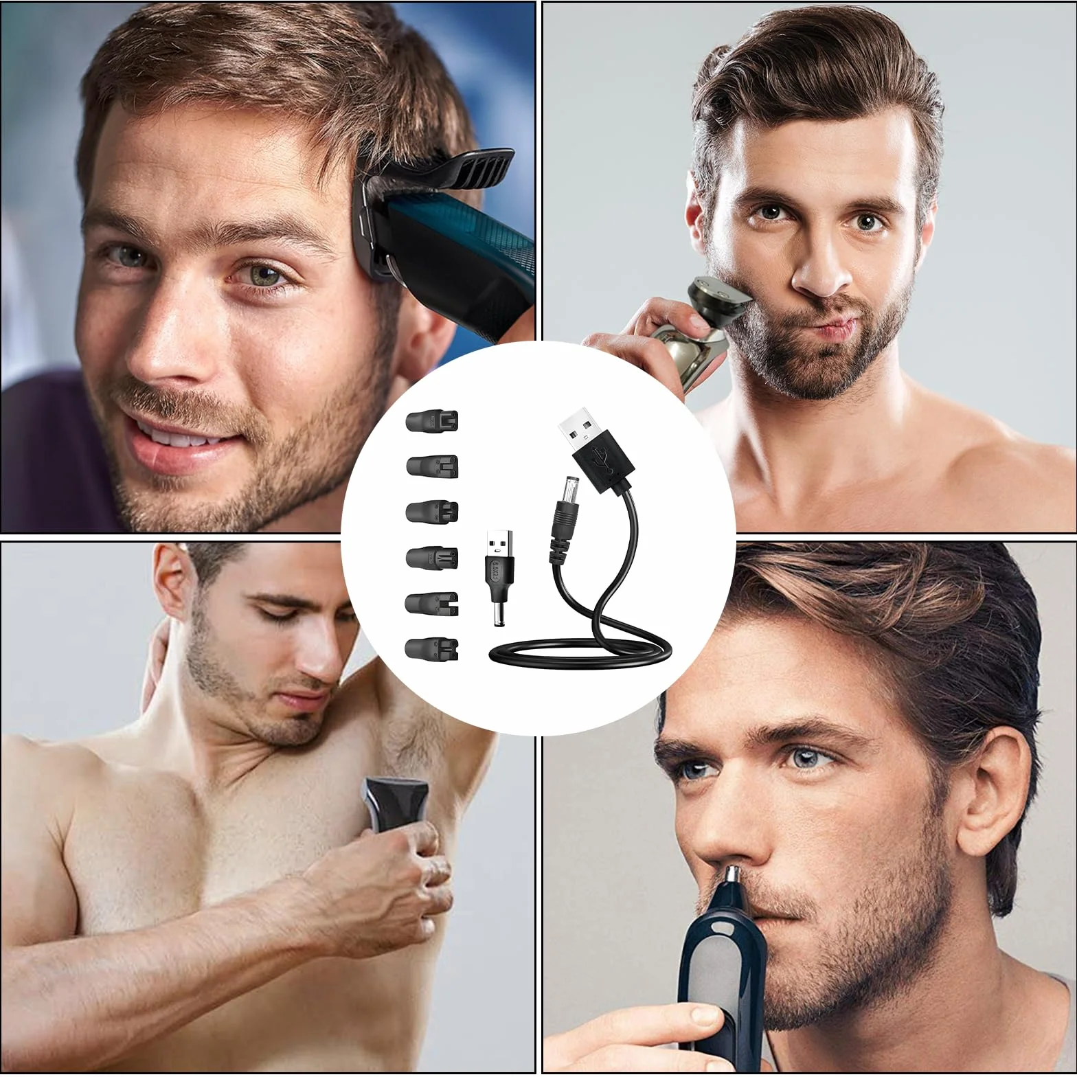 Powice 7 sztuk ładowarek do golarki 5 V, kabel sieciowy, adapter USB, zestaw do wymiany kabli ładowania, przyrządy kosmetyczne, elektryczne fryzjerów, oczyszczacze