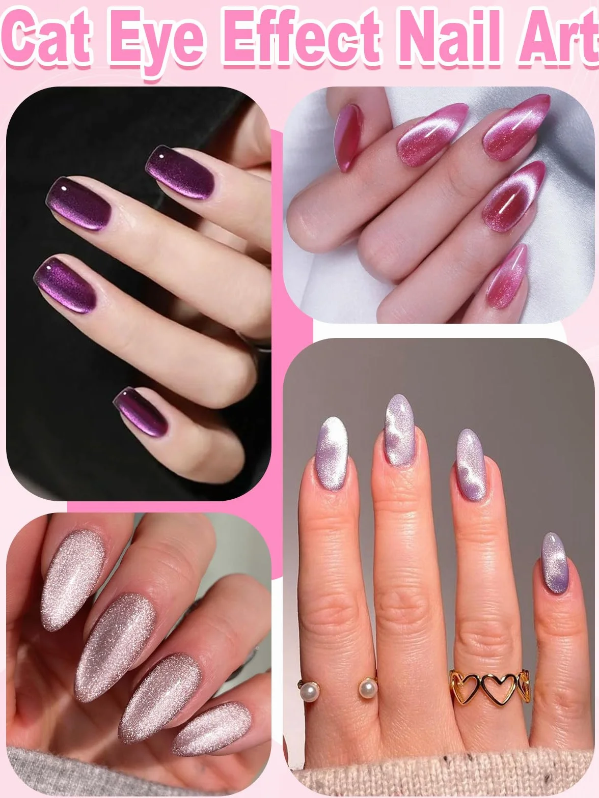 EBANKU 54PCS Cat Eye Nail Magnet Stick Set, 3 w 1 Magnetyczny Lakier do Paznokci, Długopis do Zdobienia Paznokci, żelowy Lakier do Paznokci Cat Eye Magnetic Nail Art Tools for Nail Salon