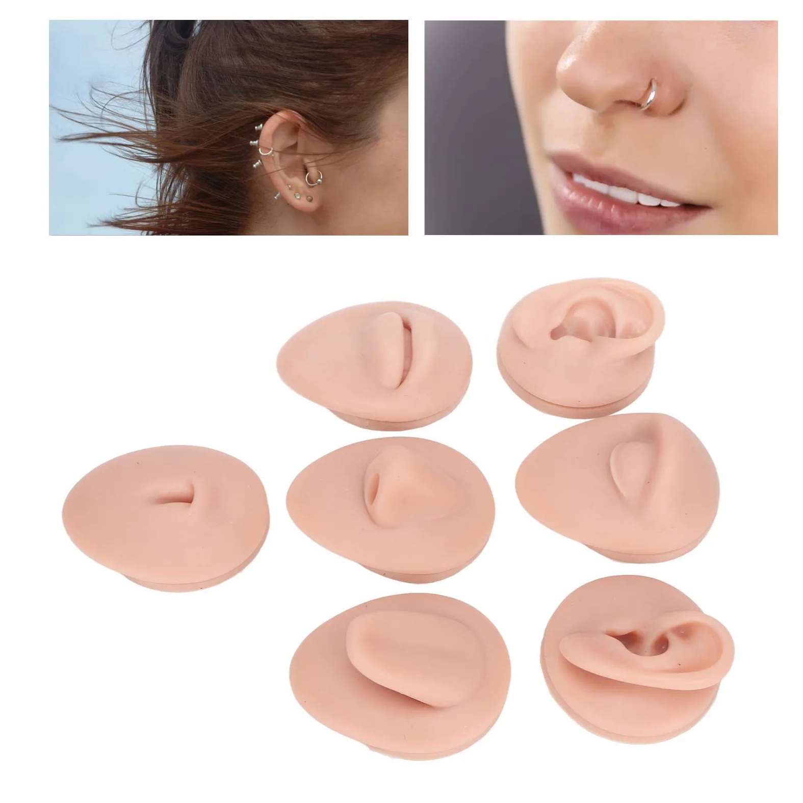 Model do piercingu ciała, miękki silikonowy model uszu, profesjonalne ludzkie ucho, usta, nos, oko, język, pępek, model, rekwizyty, narzędzia dydaktyczne 3D, sztuczne części do piercingu ciała, średni