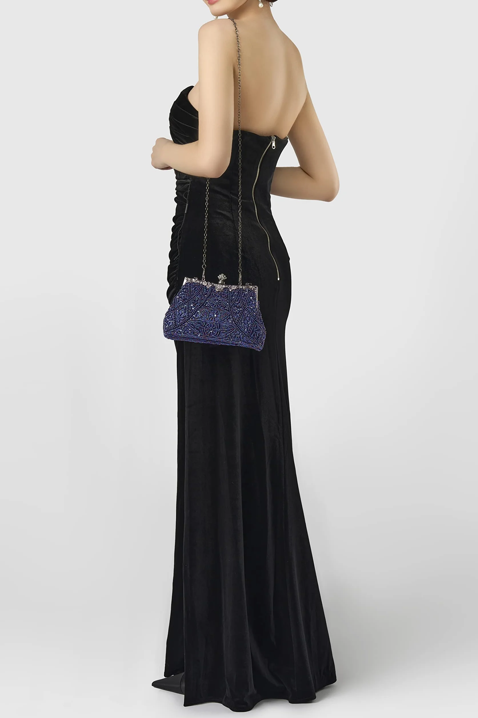 Coucoland Perły Clutch damska torebka wieczorowa w stylu lat 20., na wieczór, imprezę, portfel, elegancka studniówka, torebka, wesele, dla panny młodej, 1-niebieski, Einheitssize