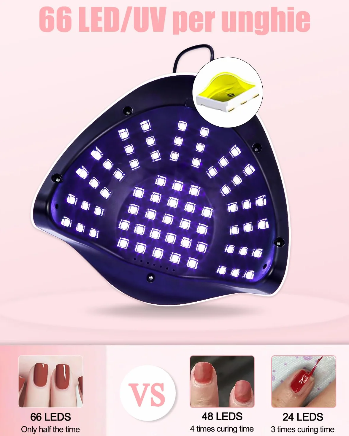 Suszarka do paznokci FAOKZE 220W, lampa UV do paznokci akrylowych, lampa 60 LED do paznokci, cyfrowy wyświetlacz z timerem 10/30/60/99s, odpowiednia do wszystkich żelowych lakierów do paznokci (Rose)