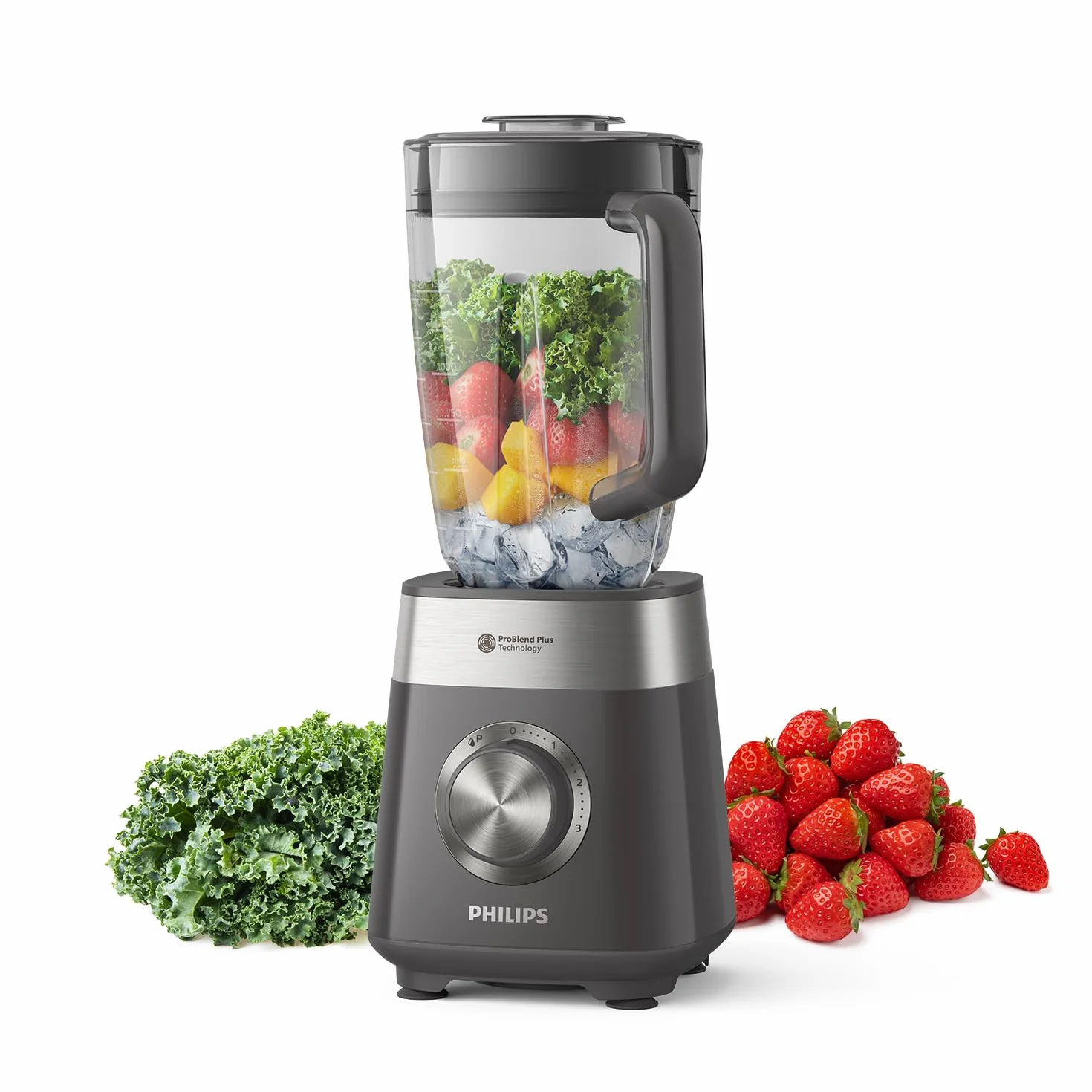Philips Serii 5000 Blender, Silnik ProBlend Plus o Mocy 1000 W, 3 Prędkości, Pojemność 2 Litry, Odłączane Ostrza, Łatwe Czyszczenie, Aplikacja HomeID, Cashmere Grey (HR3020/20)
