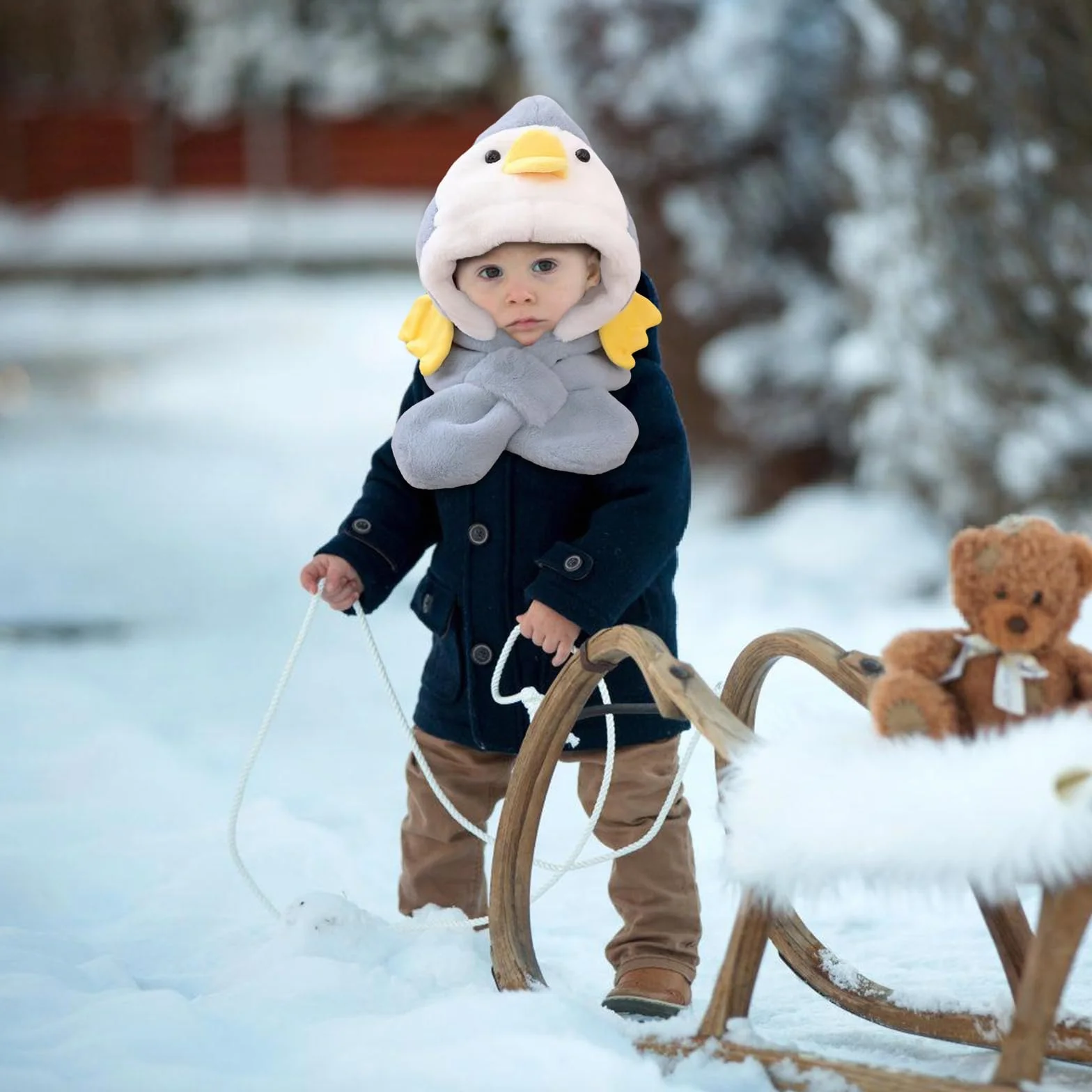 PLUSHCEWT 2 w 1 dziecięcy szalik z kapturem zestaw dzieci zima ciepły kapelusz szalik urocze dziewczyny chłopcy czapki szalik zima pluszowe szaliki z kapturem akcesoria pogodowe dla dziecka kreskówka