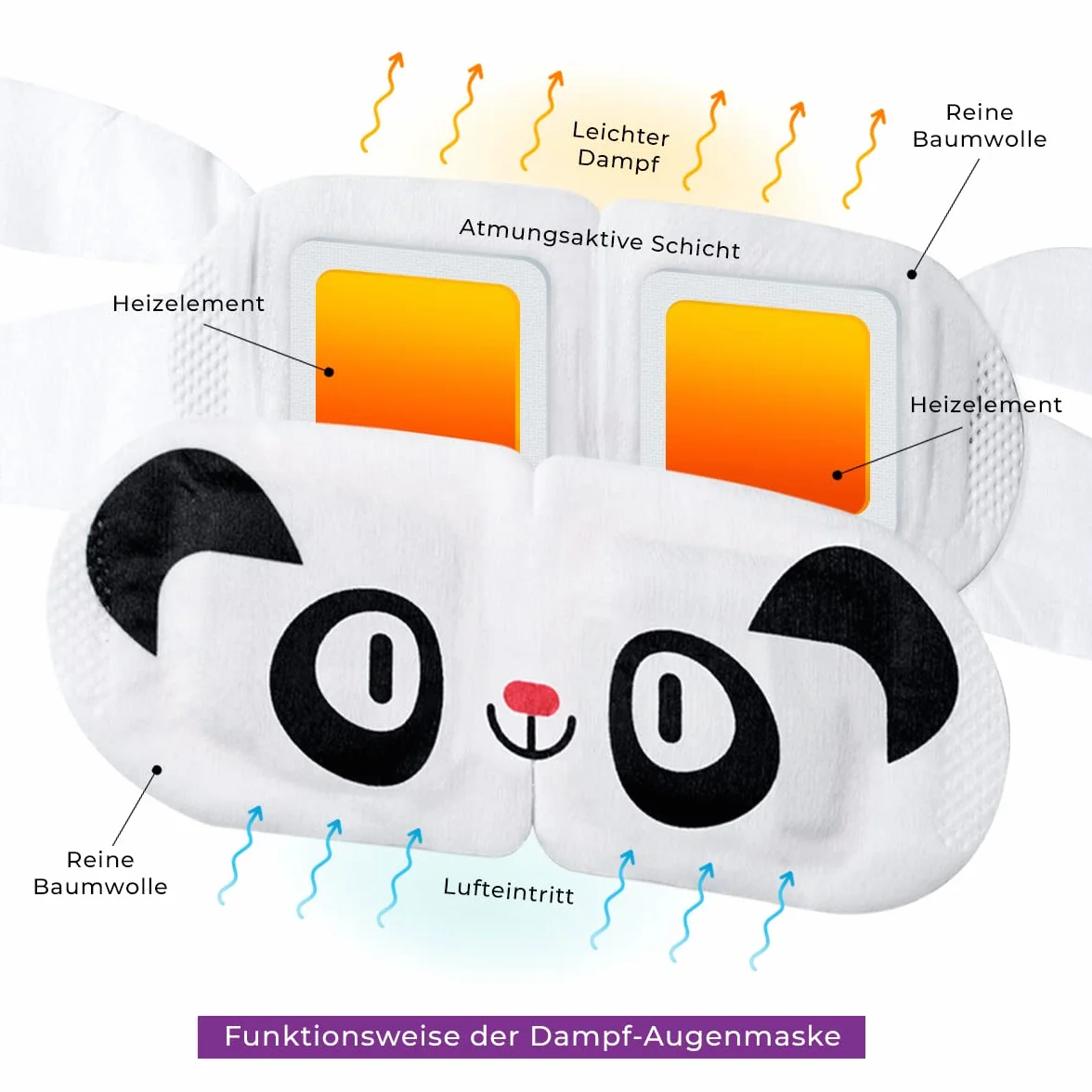 Chillife 6 maseczek na oczy o zapachu lawendy I rozgrzewająca maska na oczy do relaksu, spa, wellness, pomaga przy suchych, opuchniętych oczach i ciemnościach, maska na oczy ze wzorem panda