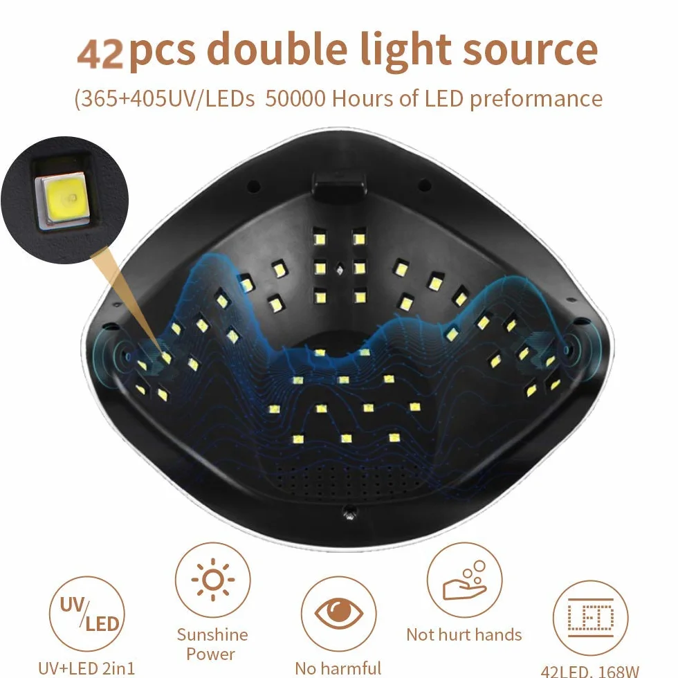 Lampa LED UV 168 W, suszarka do paznokci żelowych, czujnik samochodowy, lampa utwardzająca z 4 ustawieniami timera, narzędzia do paznokci u rąk i stóp