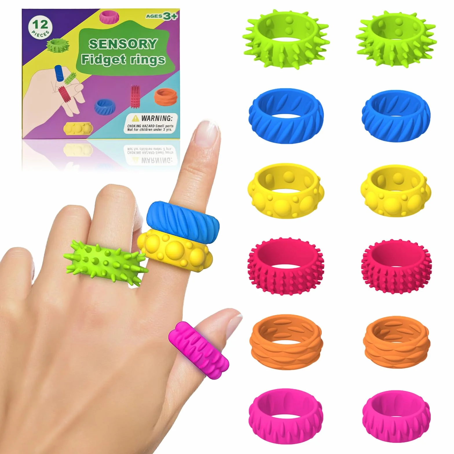 12 sztuk sensorycznych pierścieni fidget zabawka, redukujące stres dla dzieci i autyzmu, antystresowy
