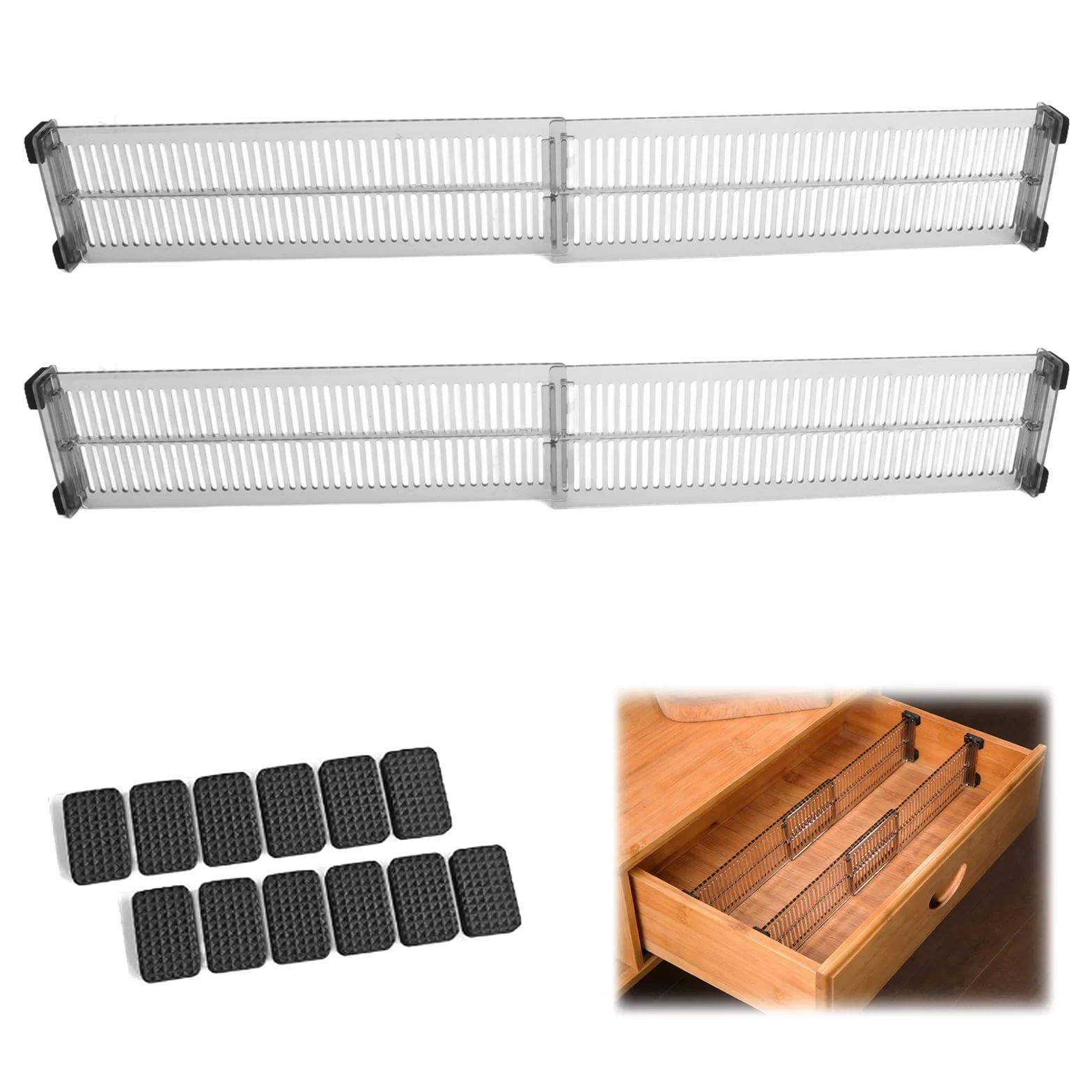 4 sztuki separatorów do szuflad – regulowany organizer do szuflad, przezroczysty czarny, idealny do kuchni, biura, sypialni, łatwo i przejrzyście organizuje szuflady