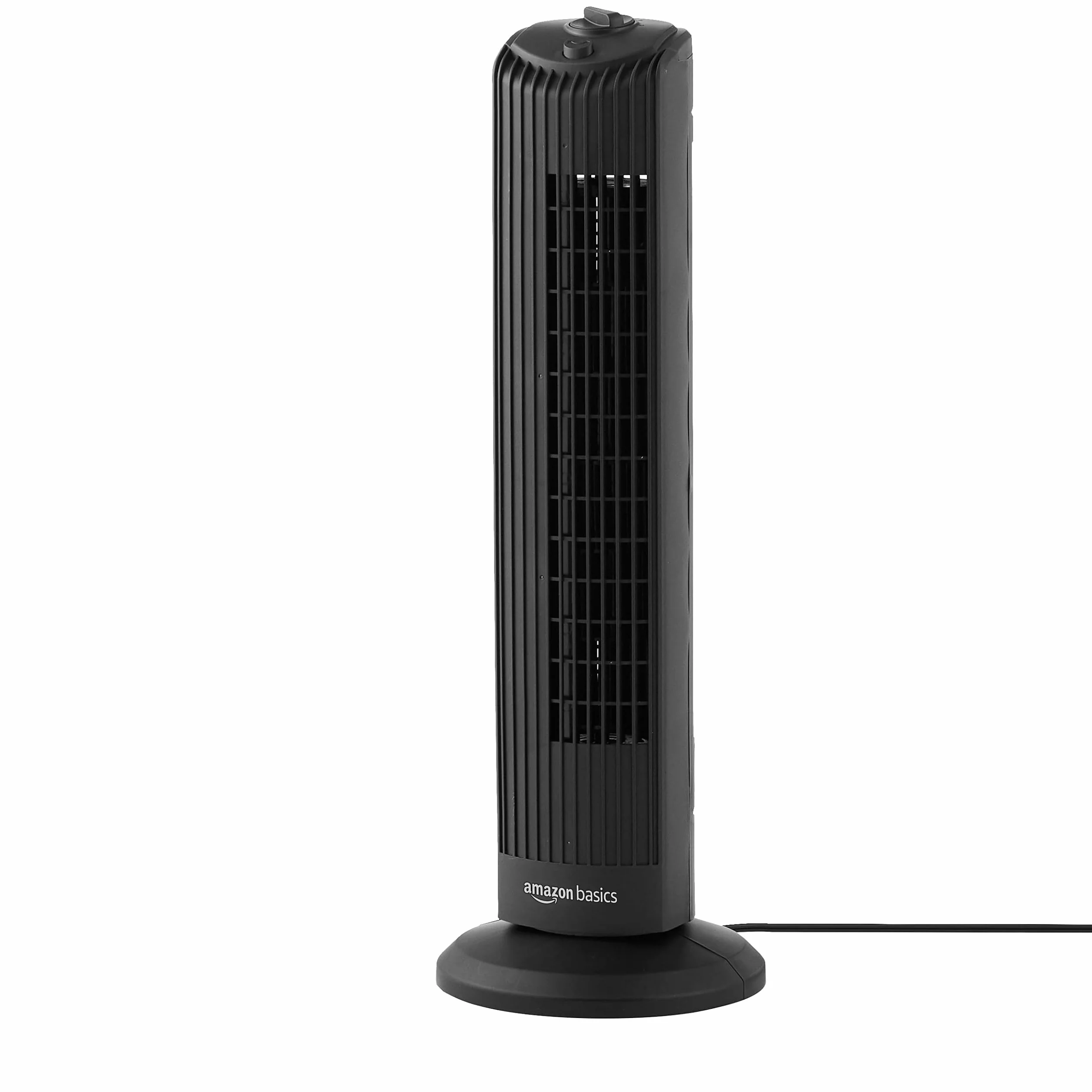Amazon Basics Oscylacyjny Wentylator Kolumnowy o Wysokości 71 cm i Kącie Obrotu 60 Stopni do Sypialni, Salonu, Biura, 3 Prędkości, Intuicyjne Sterowanie Mechaniczne, Czarny Matowy