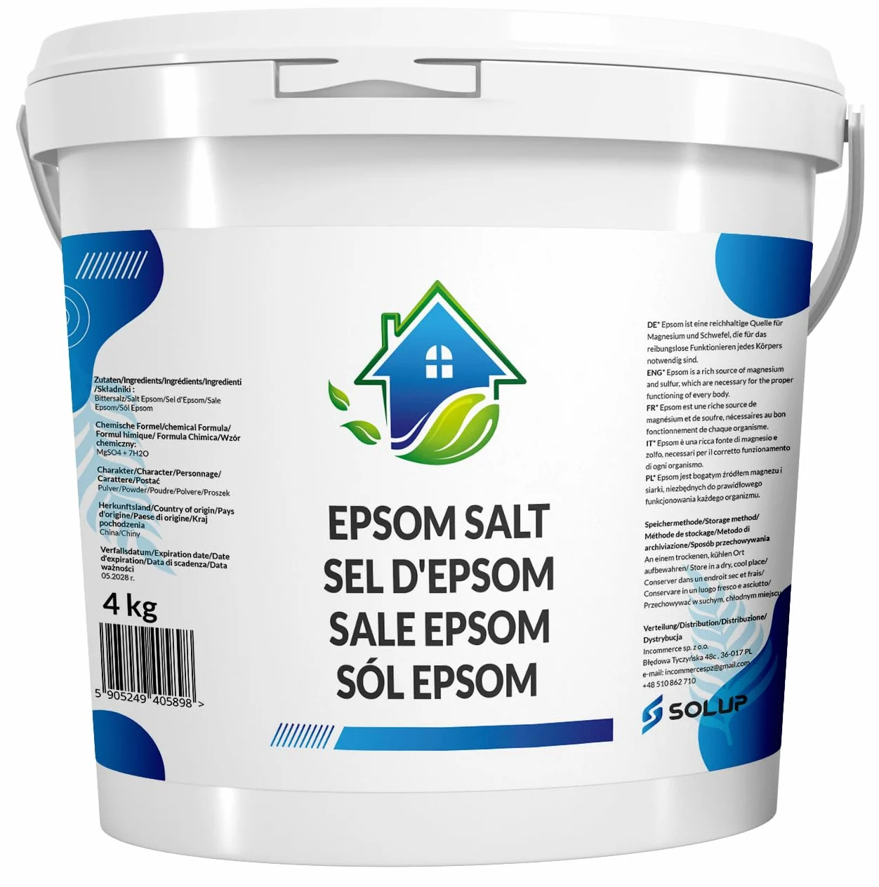 Epsom Sól Do Kąpieli, 4 kg, Sól Gorzka I Oczyszczania Jelit, Siarczan Magnezu, Naturalna