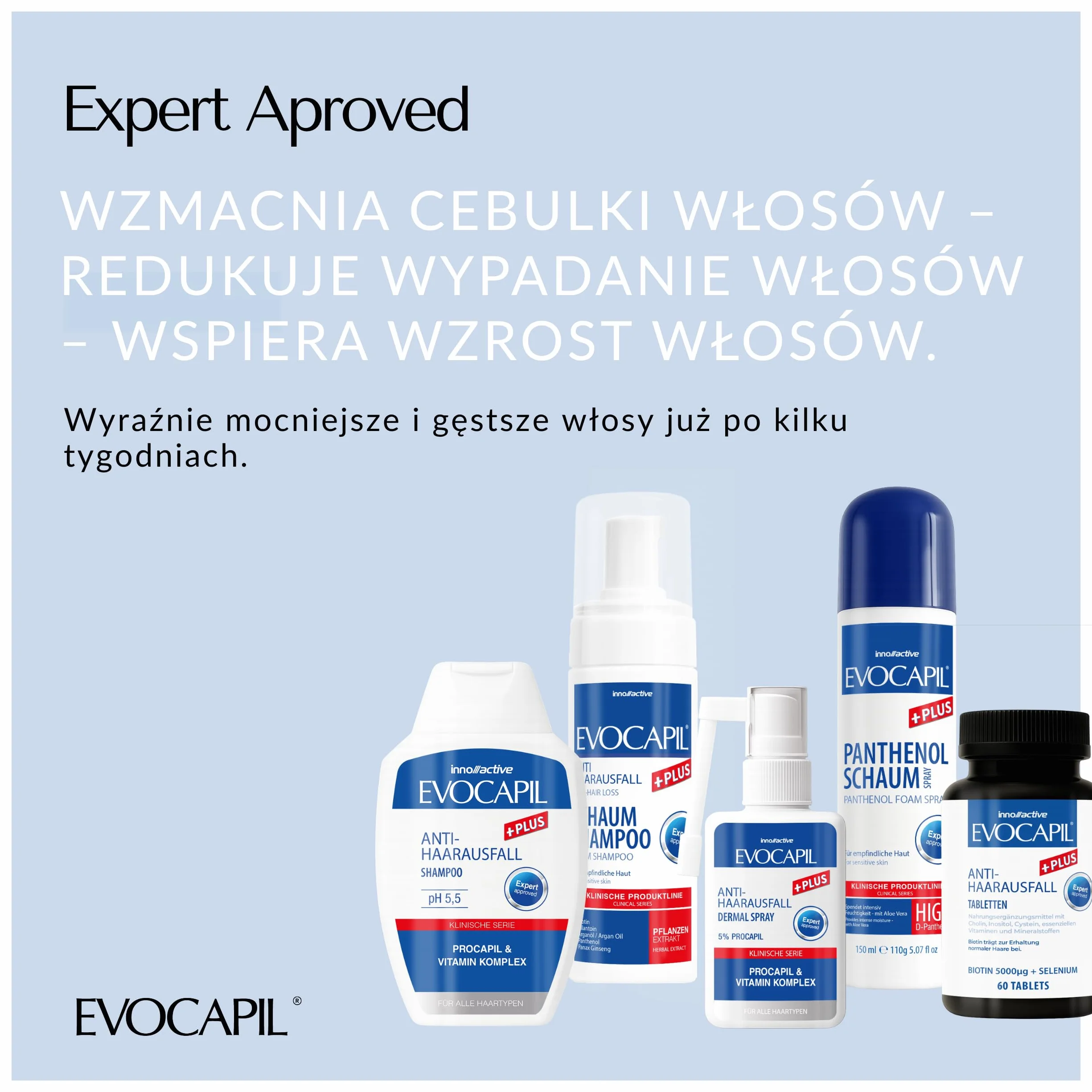 EVOCAPIL Plus Spray przeciw wypadaniu włosów – 5% Procapil i kompleks witaminowy – wzmacnia cebulki włosów, wspomaga wzrost włosów – spray na porost włosów – 1 opakowanie