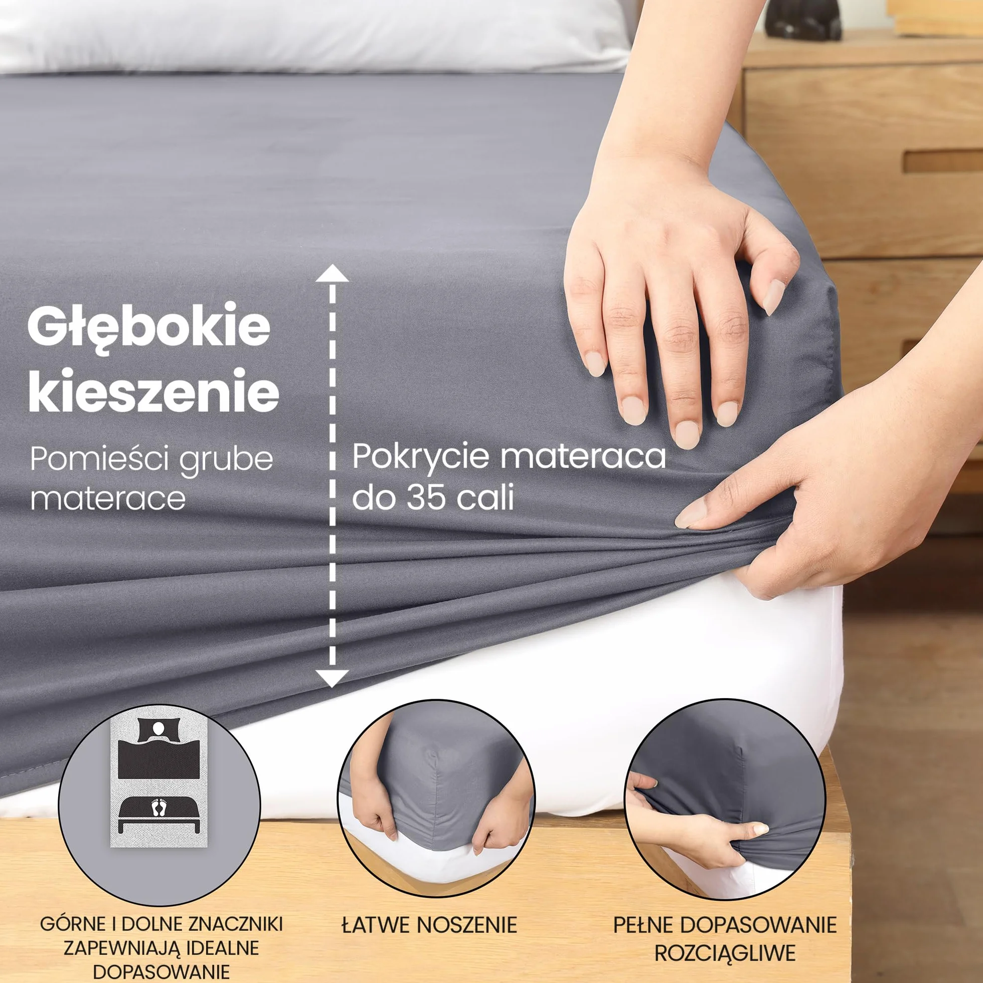 Utopia Bedding Arkusz z rogami Jeden i pół francuski kwadrat - 140x200cm - Szary - Arkusz pod z elastycznymi rogami