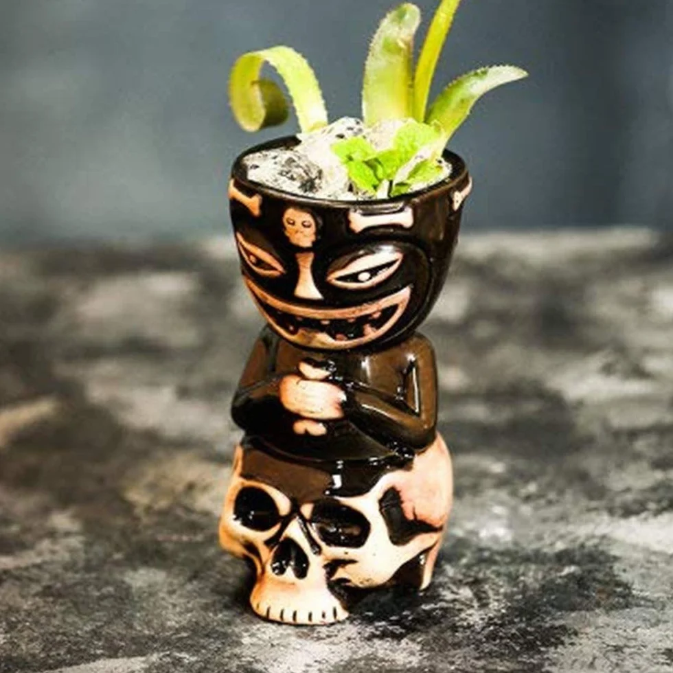 Tiki Kubki koktajlowe, ceramiczne kubki Tiki, nowatorski ceramiczny kubek o tematyce hawajskiej na koktajle i imprezy Luau - świetny pomysł na prezent do baru domowego (450 ml)