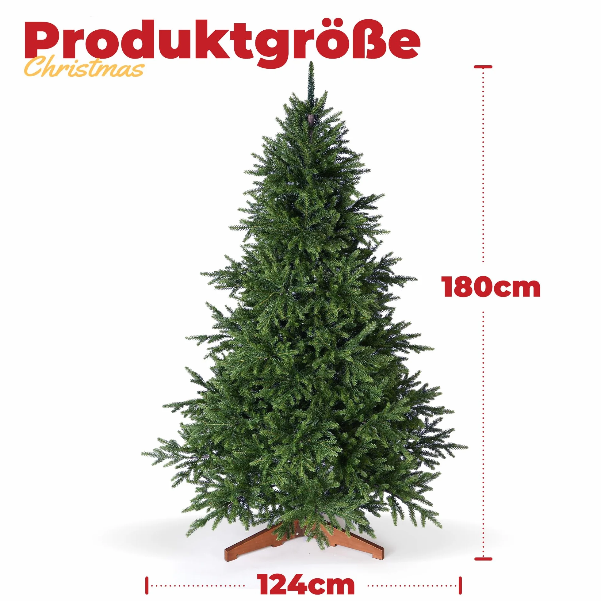 OasisCraft Sztuczna choinka 180 cm, 100% PE sztuczna jodła, 4053 końcówki, wierna naturze, gęste gałęzie, drewniany stojak, wielokrotnego użytku
