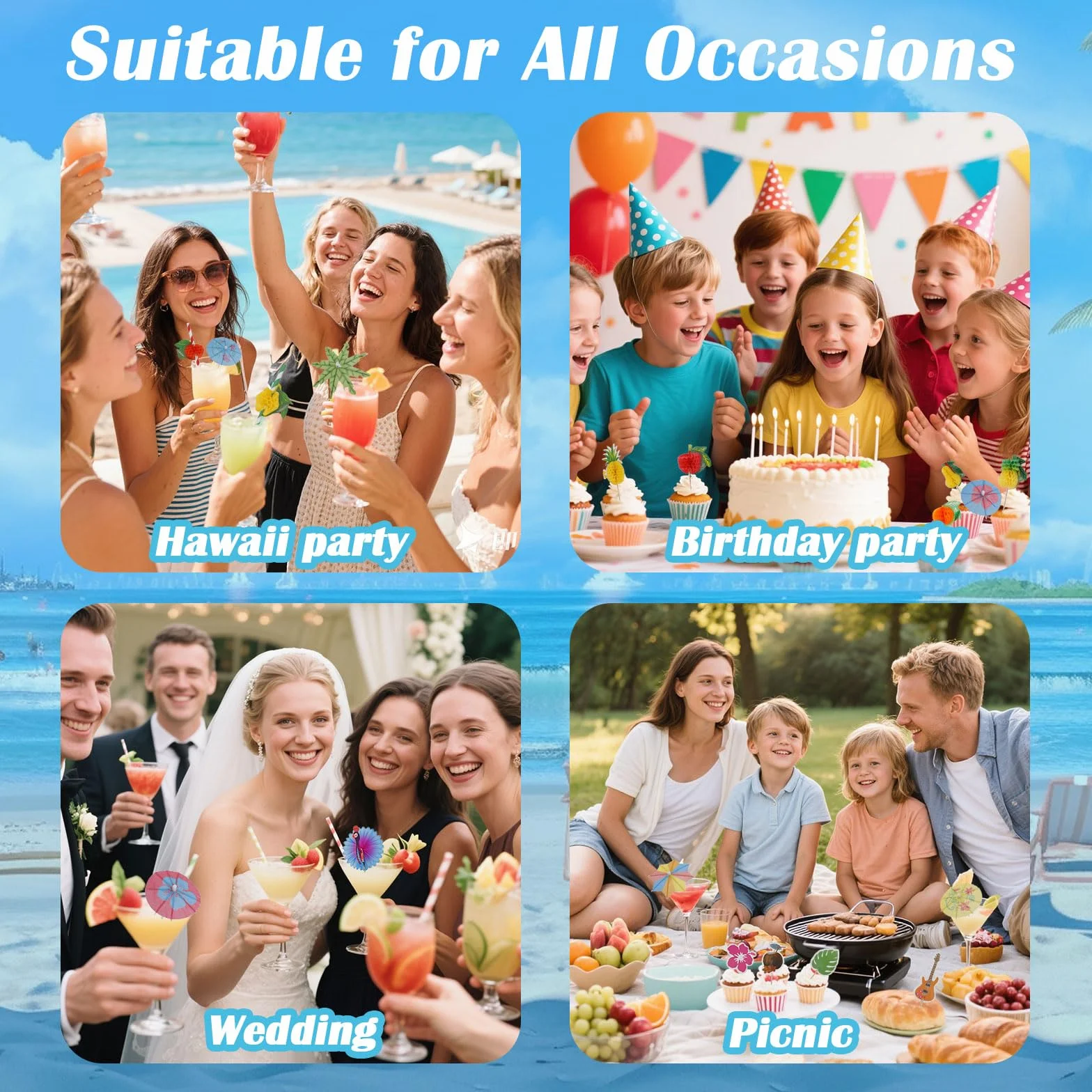 100 sztuk akcesoriów do koktajli, słomki do koktajli, dekoracyjne słomki, mieszadło, koktajle, dekoracja z pałeczkami zimnego ognia, parasole, słomki koktajlowe na lato, festiwal