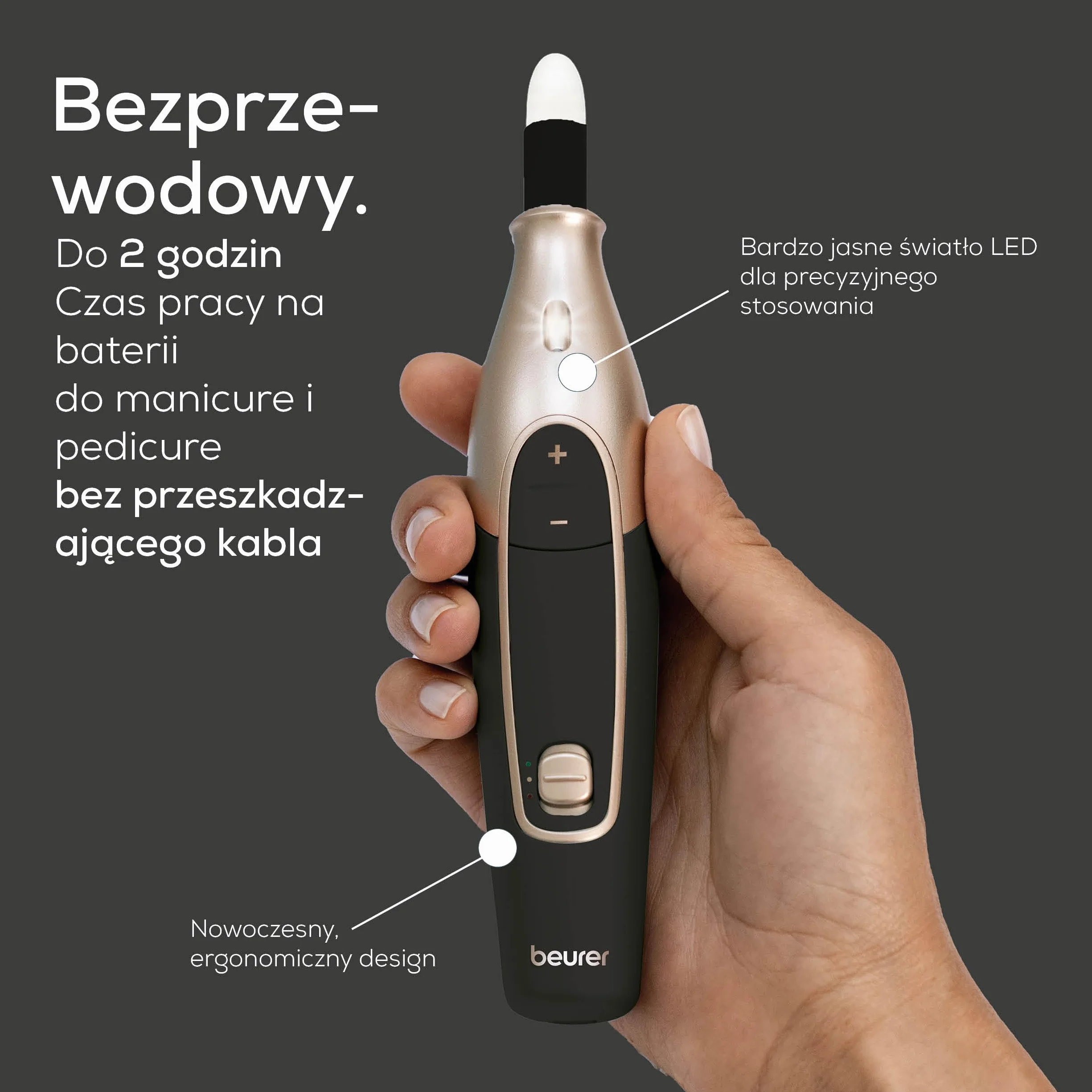 Beurer MP 84 Special Edition elektryczna frezarka do paznokci, zestaw manicure-pedicure, 10 nasadek, LED, etui, 4400 obr./min, czarny