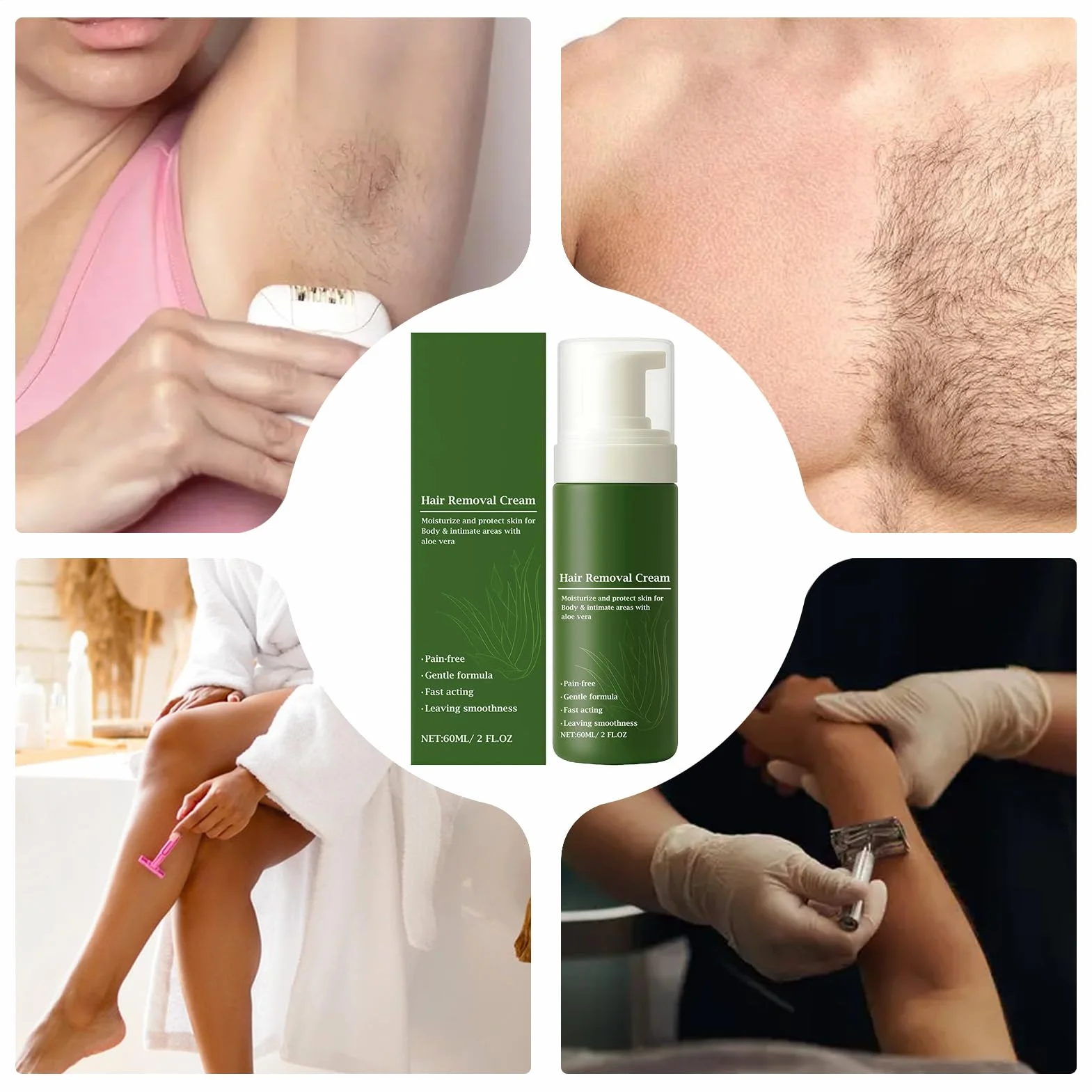 Krem do depilacji ciała | 60ml nawilżający i przenośny balsam do depilacji nóg | dla wszystkich rodzajów skóry Mężczyźni Wrażliwe Bikini Nogi Codzienne domowe na zewnątrz