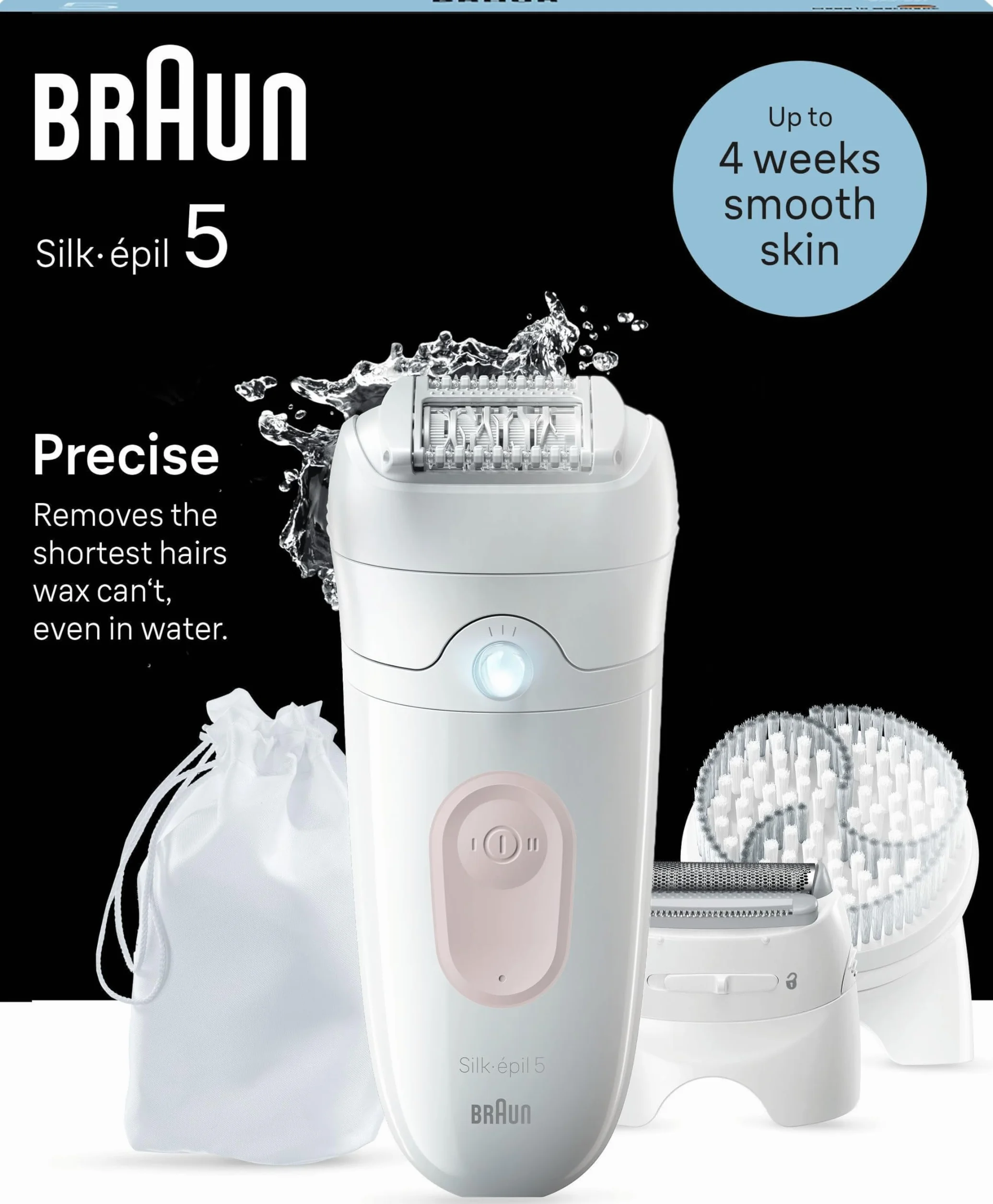 Braun Silk-épil 5, zestaw All-in-One: depilator, golarka, trymer/depilator dla kobiet, nasadka peelingowa, Made in Germany, 5-060, biały/różowy flaming