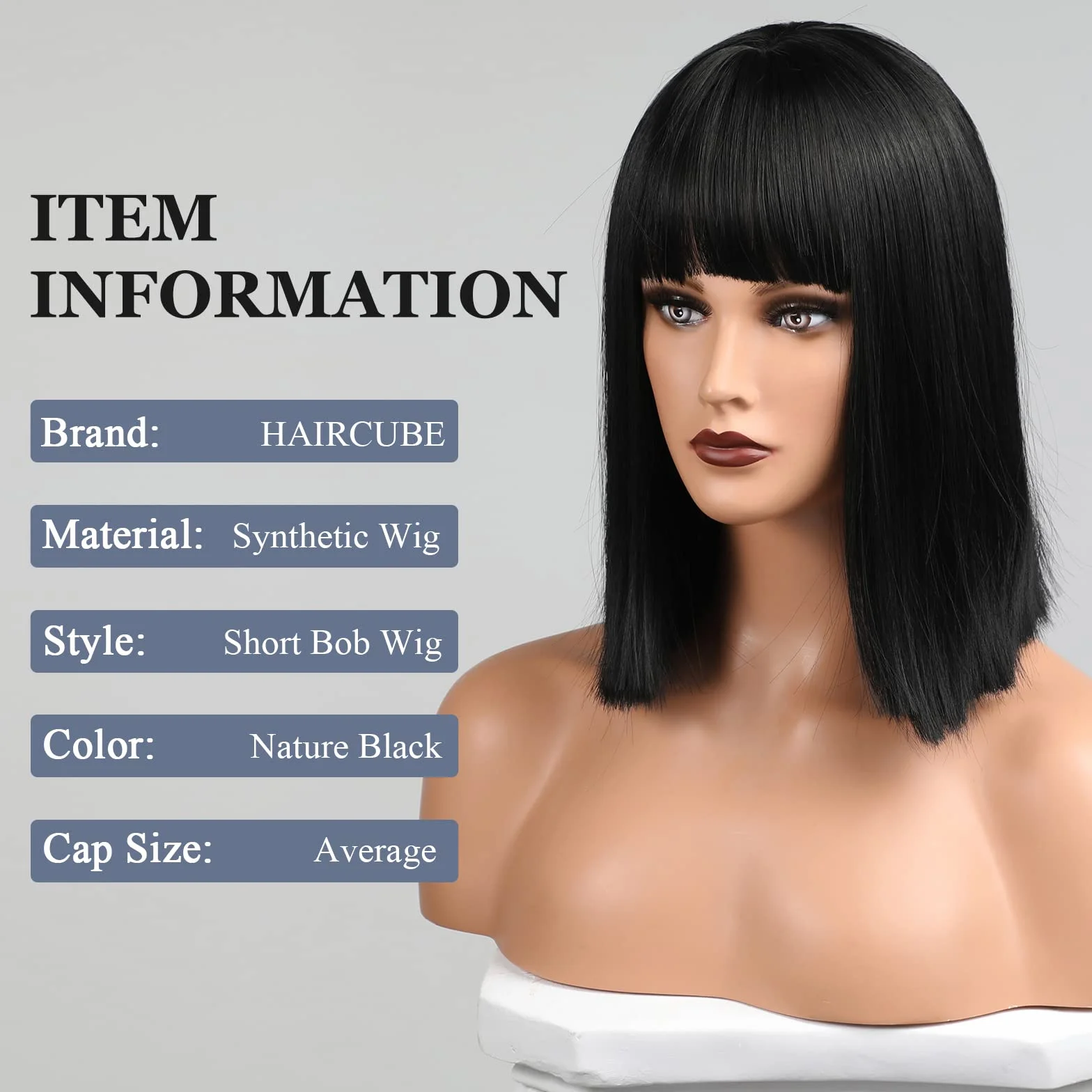 HAIRCUBE Krótkie peruki bob dla kobiet z naturalnego włókna syntetycznego odporne na ciepło impreza/cosplay/odzież/codzienna peruka (czarna)