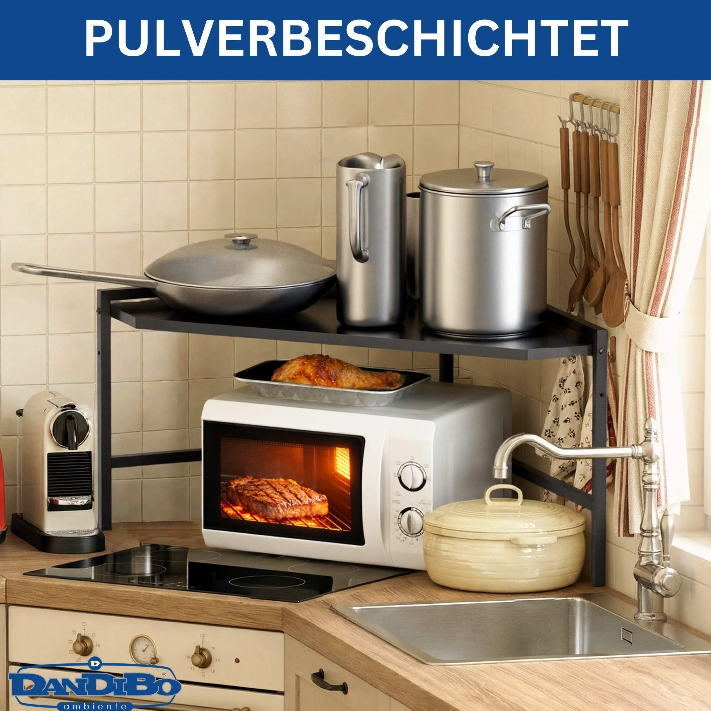 DanDiBo Regał narożny do kuchenki mikrofalowej, stojący, blat roboczy, 72 x 72 cm, czarny, 2-stopniowy, 96688, regał do kuchenki mikrofalowej, regał kuchenny, półka do kuchenki mikrofalowej (czarny)