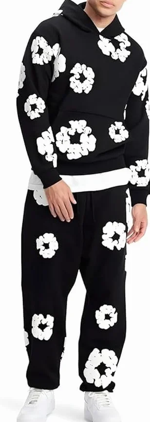 Męska odzież sportowa, długi dres do joggingu, zestaw treningowy z nadrukiem dżinsu z pianki, hip hop, streetwear, bluza z kapturem, zestaw uniseks, strój rekreacyjny