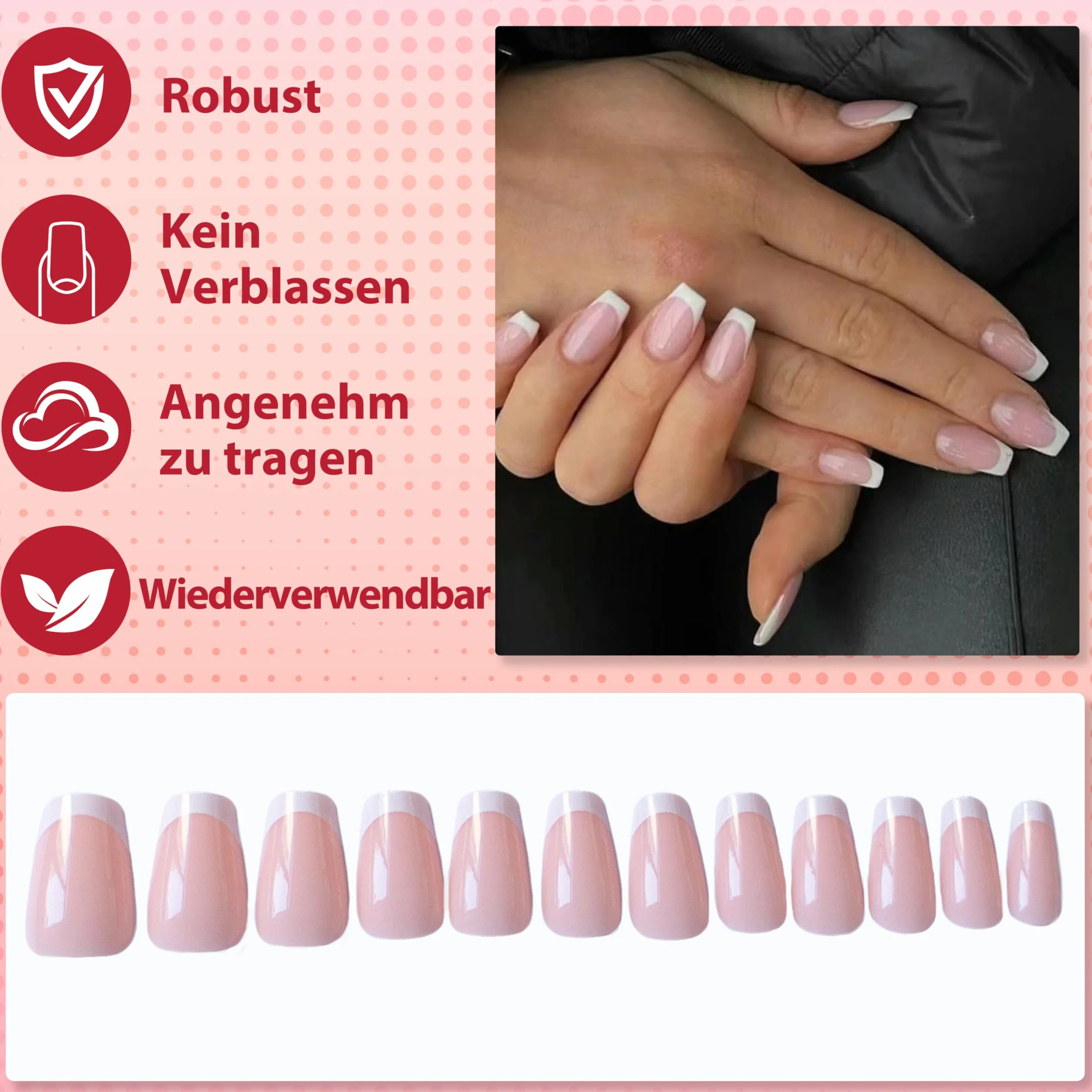 MrCuvaryas Nail Tips-X-0255-LY-24-05 Paznokcie u Stóp do Naklejenia, Kwadratowe Sztuczne Paznokcie w Pełni Pokrywające, DE-NailTips-X-0255-LY-24-05
